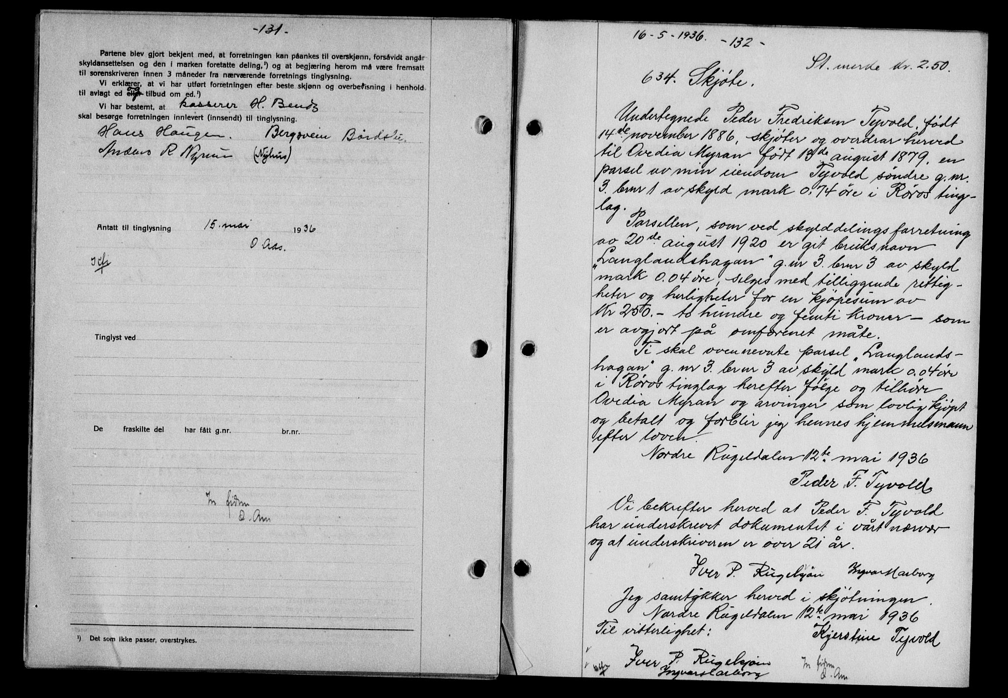 Gauldal sorenskriveri, SAT/A-0014/1/2/2C/L0045: Mortgage book no. 47-49, 1935-1936, Deed date: 16.05.1936