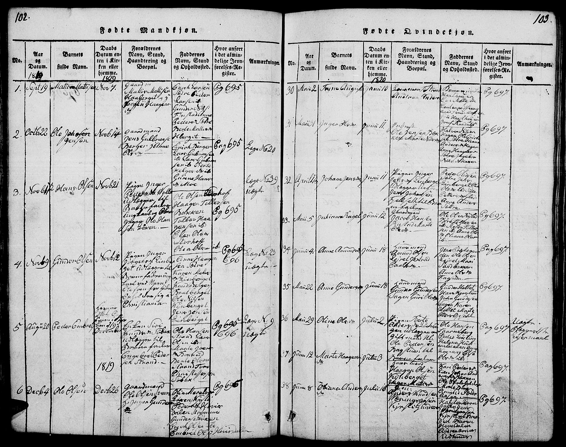 Elverum prestekontor, AV/SAH-PREST-044/H/Ha/Hab/L0001: Parish register (copy) no. 1, 1815-1829, p. 102-103