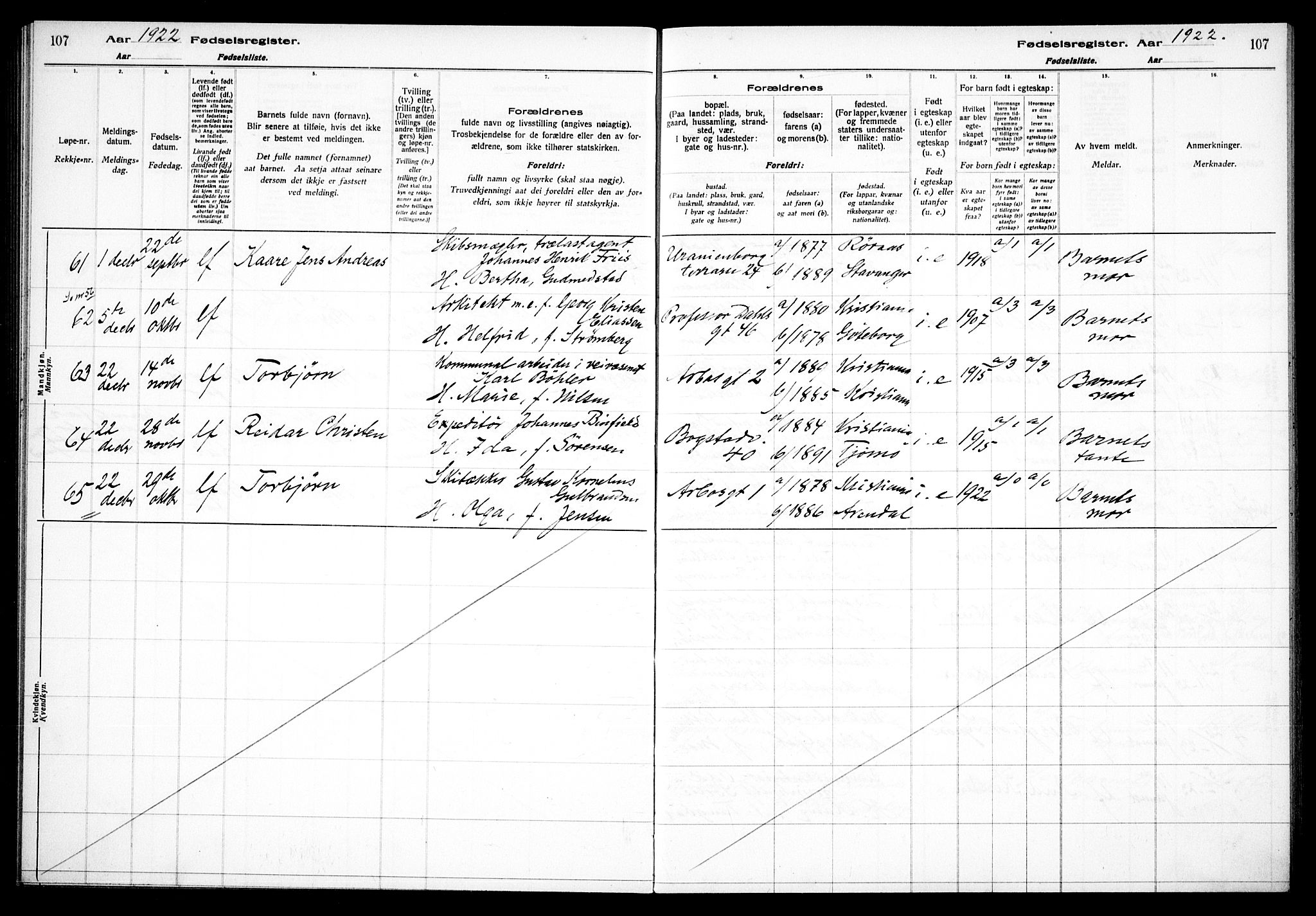 Uranienborg prestekontor Kirkebøker, AV/SAO-A-10877/J/Ja/L0001: Birth register no. 1, 1916-1930, p. 107