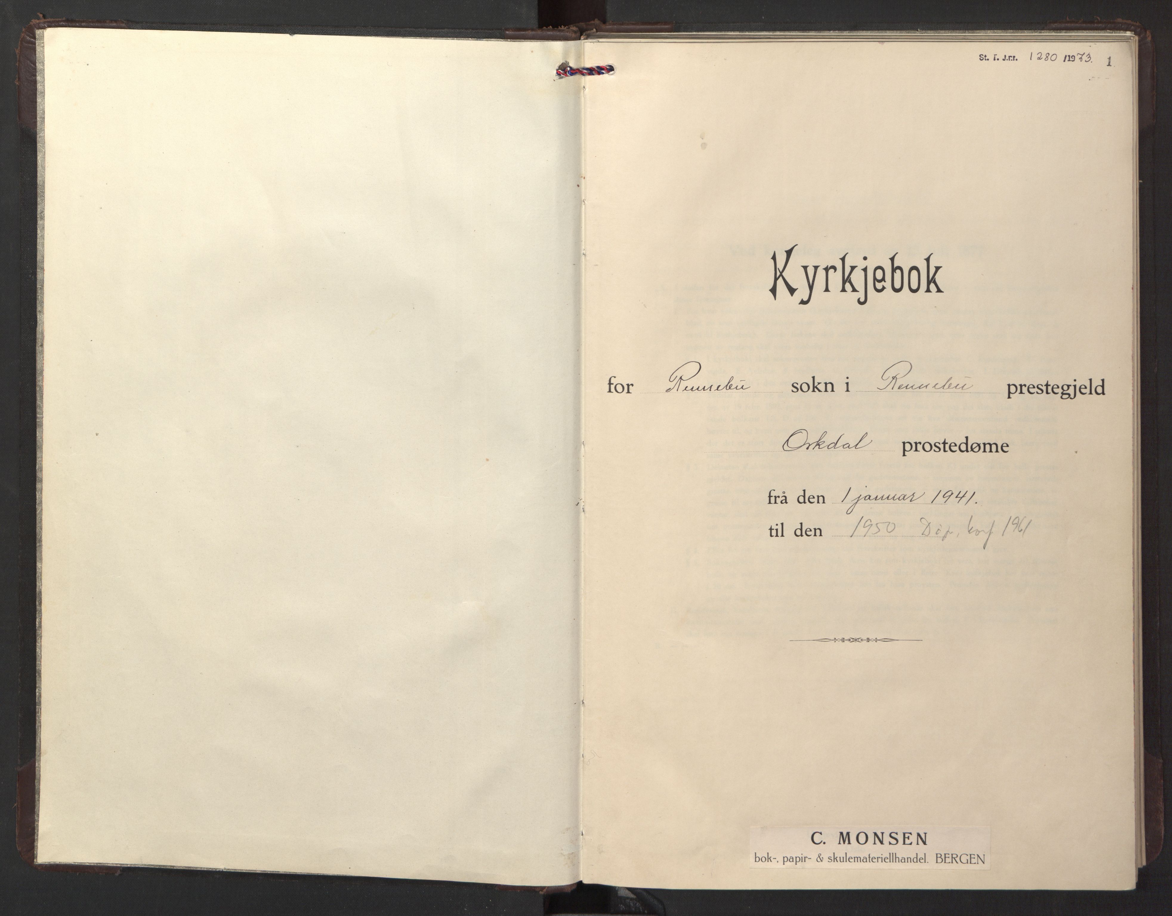 Ministerialprotokoller, klokkerbøker og fødselsregistre - Sør-Trøndelag, SAT/A-1456/674/L0878: Parish register (copy) no. 674C05, 1941-1950, p. 1