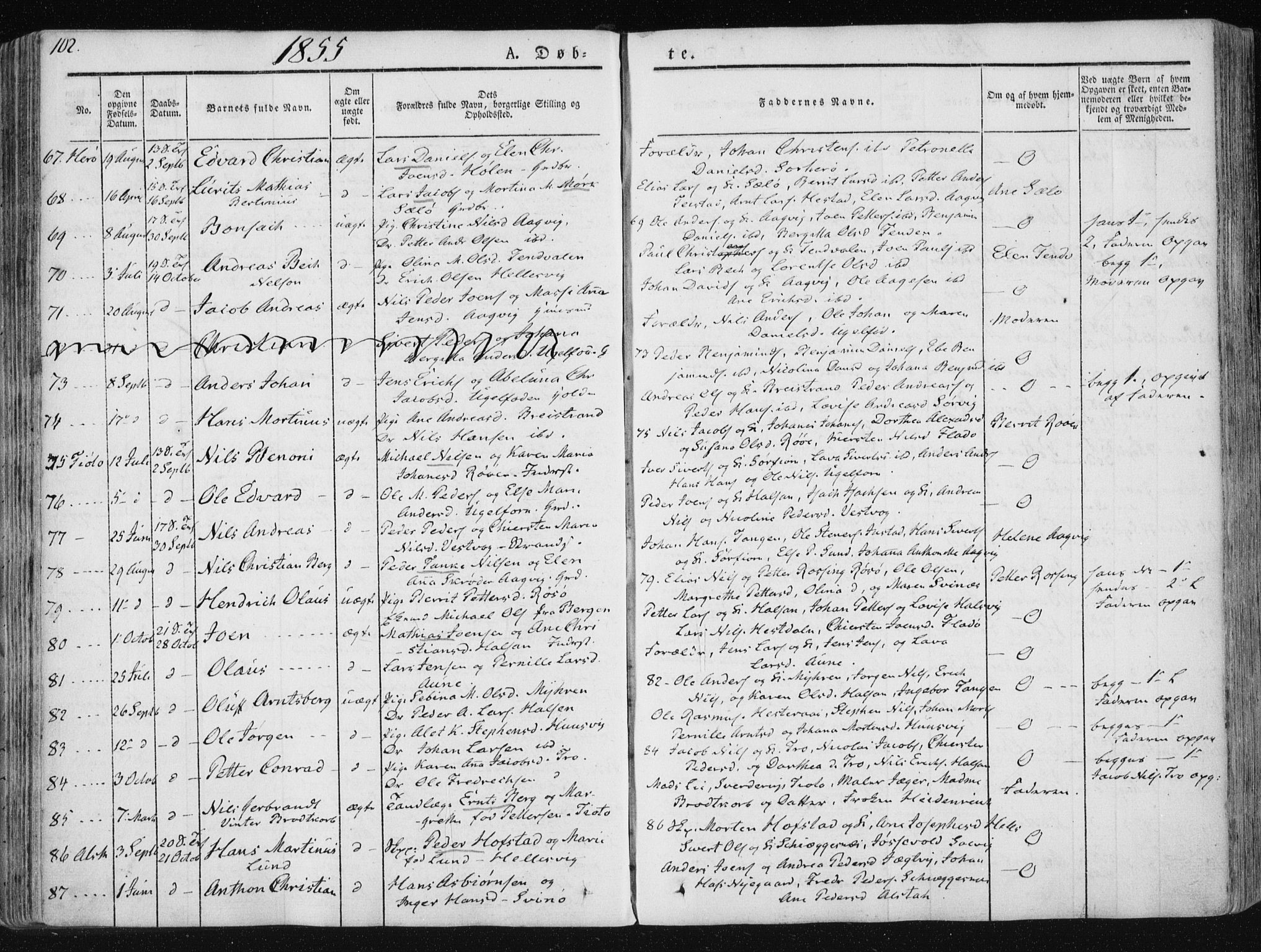 Ministerialprotokoller, klokkerbøker og fødselsregistre - Nordland, SAT/A-1459/830/L0446: Parish register (official) no. 830A10, 1831-1865, p. 102