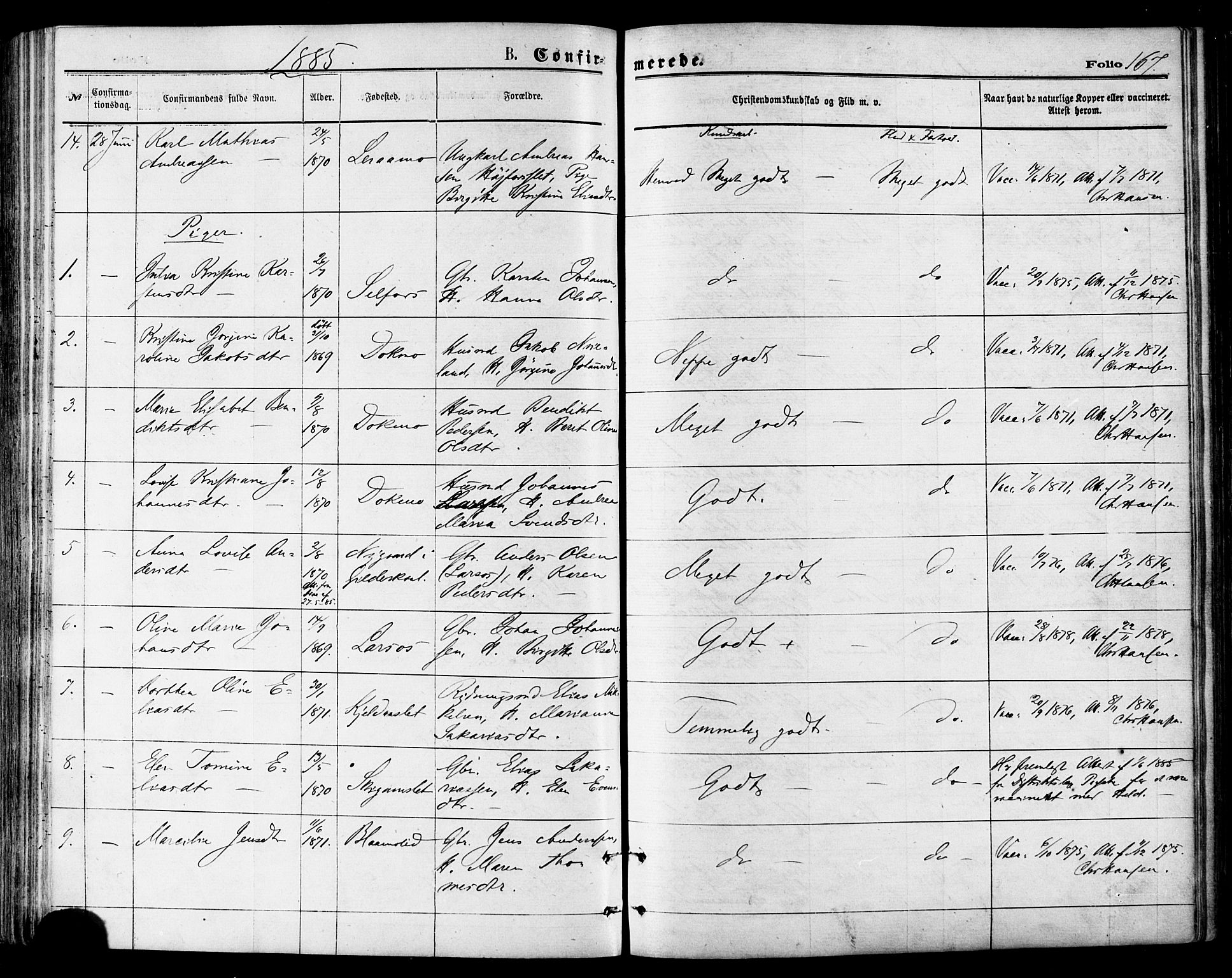 Ministerialprotokoller, klokkerbøker og fødselsregistre - Nordland, AV/SAT-A-1459/846/L0645: Parish register (official) no. 846A03, 1872-1886, p. 167