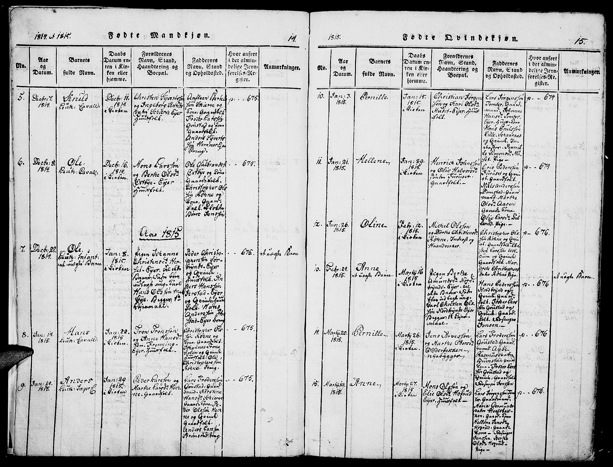 Romedal prestekontor, SAH/PREST-004/K/L0002: Parish register (official) no. 2, 1814-1828, p. 14-15