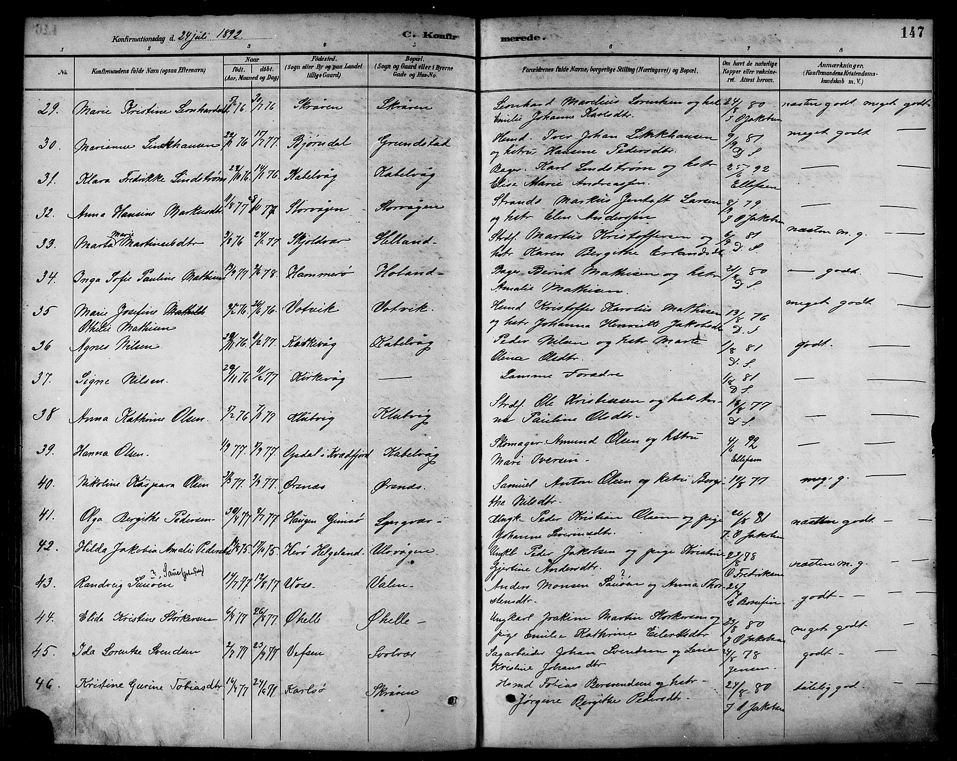 Ministerialprotokoller, klokkerbøker og fødselsregistre - Nordland, SAT/A-1459/874/L1060: Parish register (official) no. 874A04, 1890-1899, p. 147