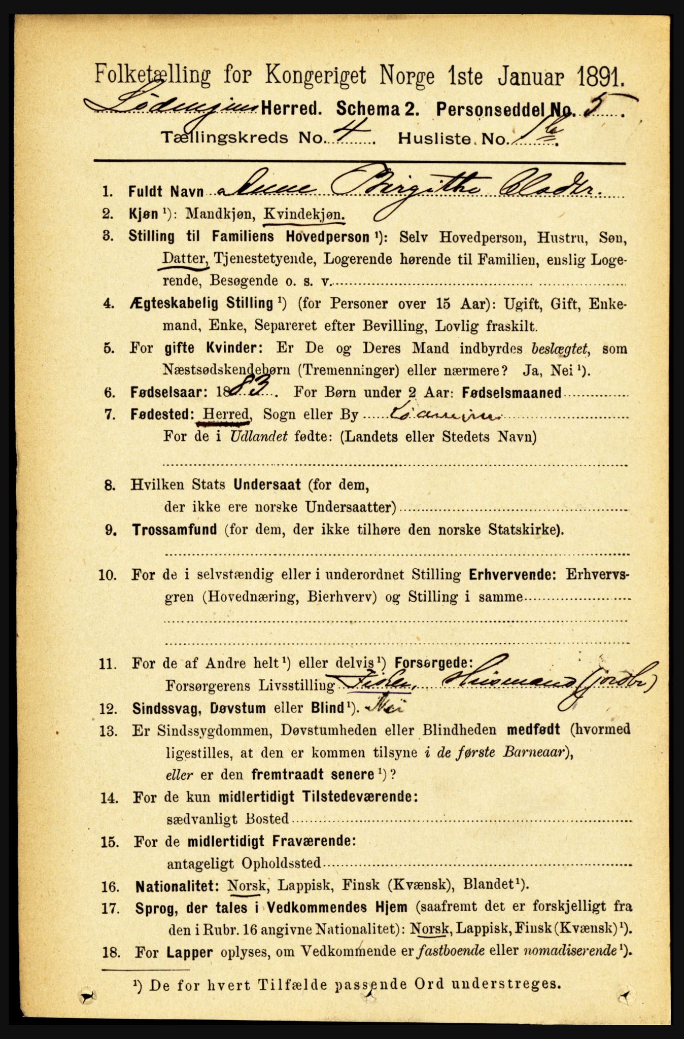 RA, 1891 census for 1851 Lødingen, 1891, p. 1938