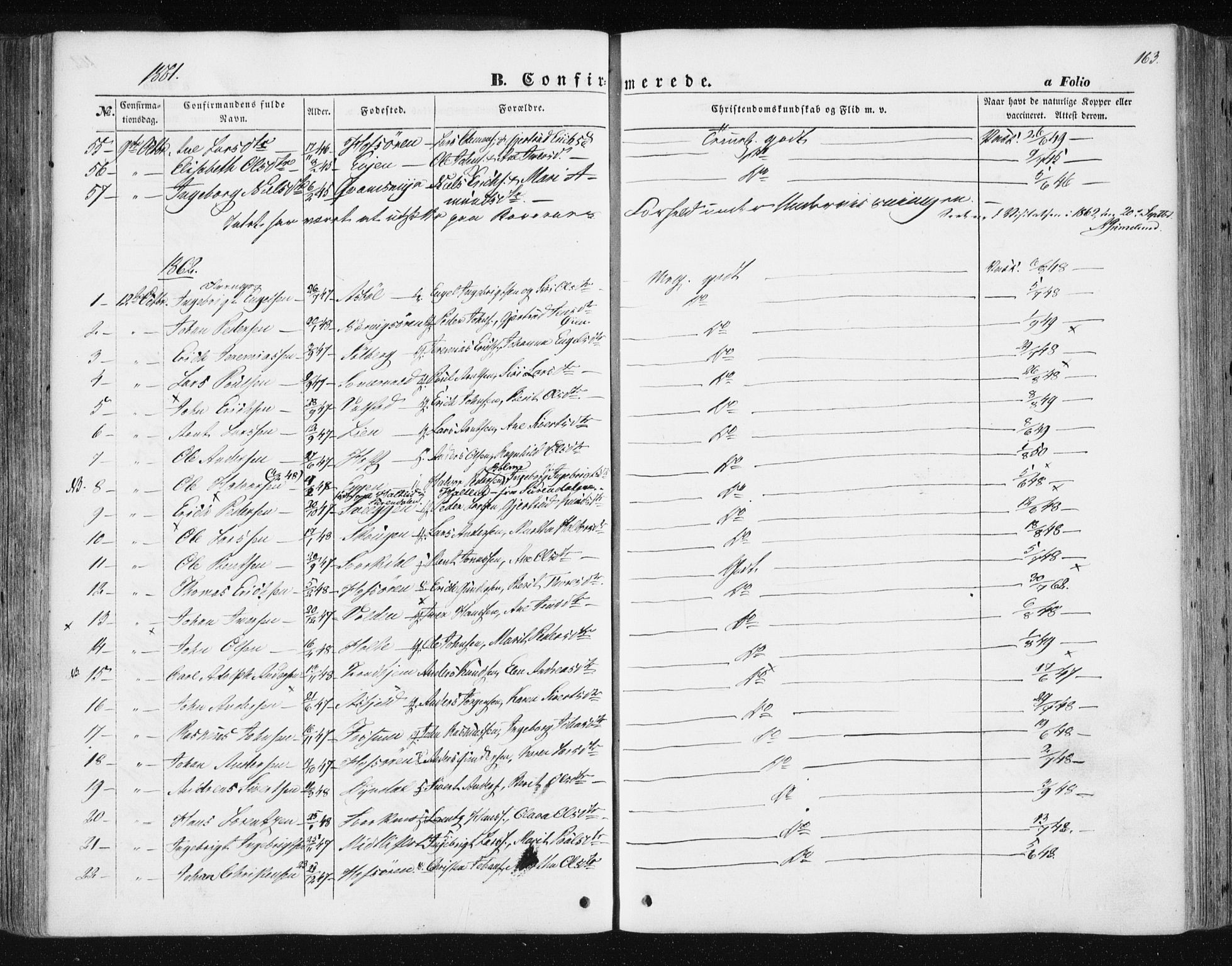 Ministerialprotokoller, klokkerbøker og fødselsregistre - Sør-Trøndelag, SAT/A-1456/668/L0806: Parish register (official) no. 668A06, 1854-1869, p. 163