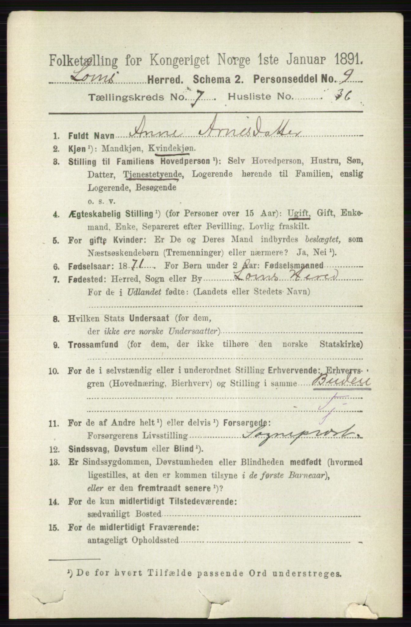 RA, 1891 census for 0514 Lom, 1891, p. 3039