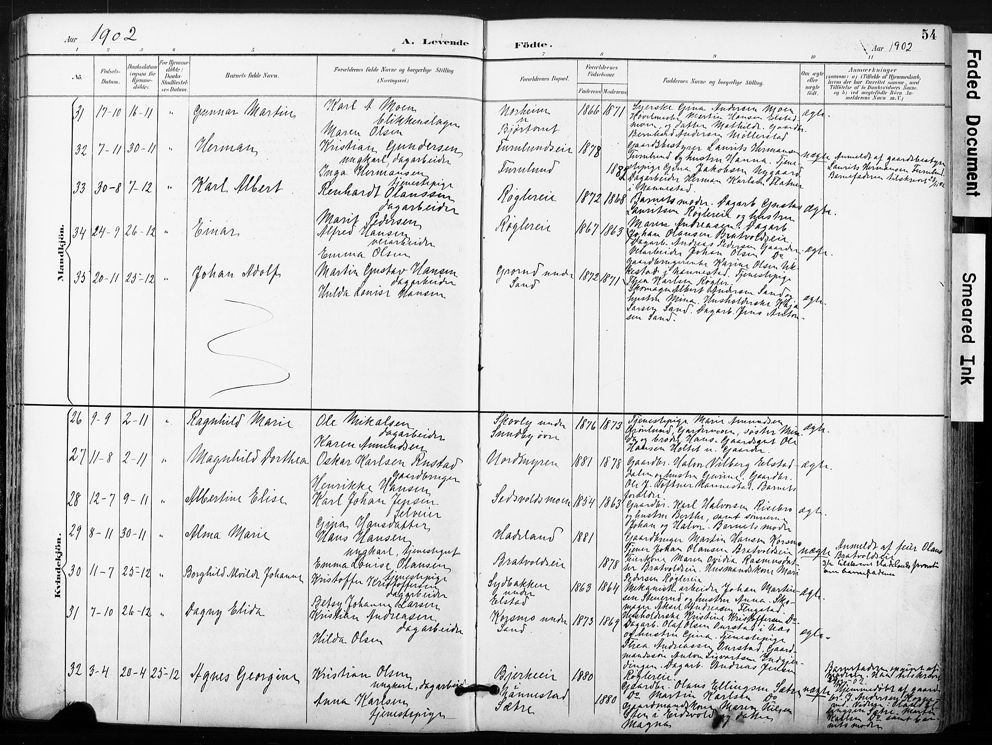Ullensaker prestekontor Kirkebøker, AV/SAO-A-10236a/F/Fb/L0002: Parish register (official) no. II 2, 1894-1909, p. 54