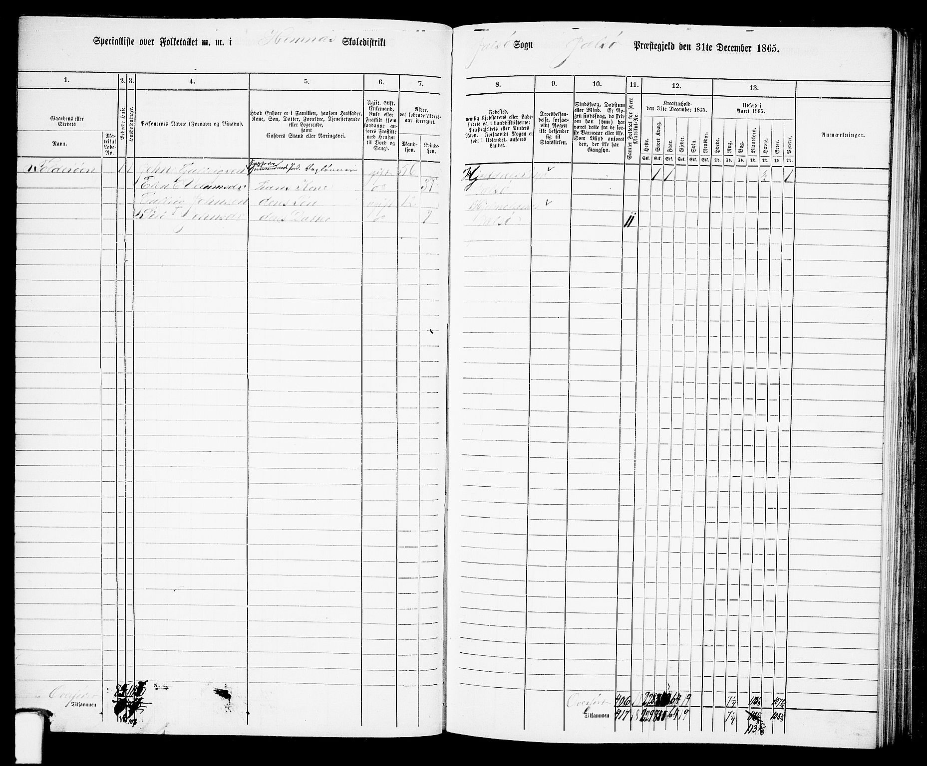 RA, 1865 census for Jelsa, 1865, p. 61