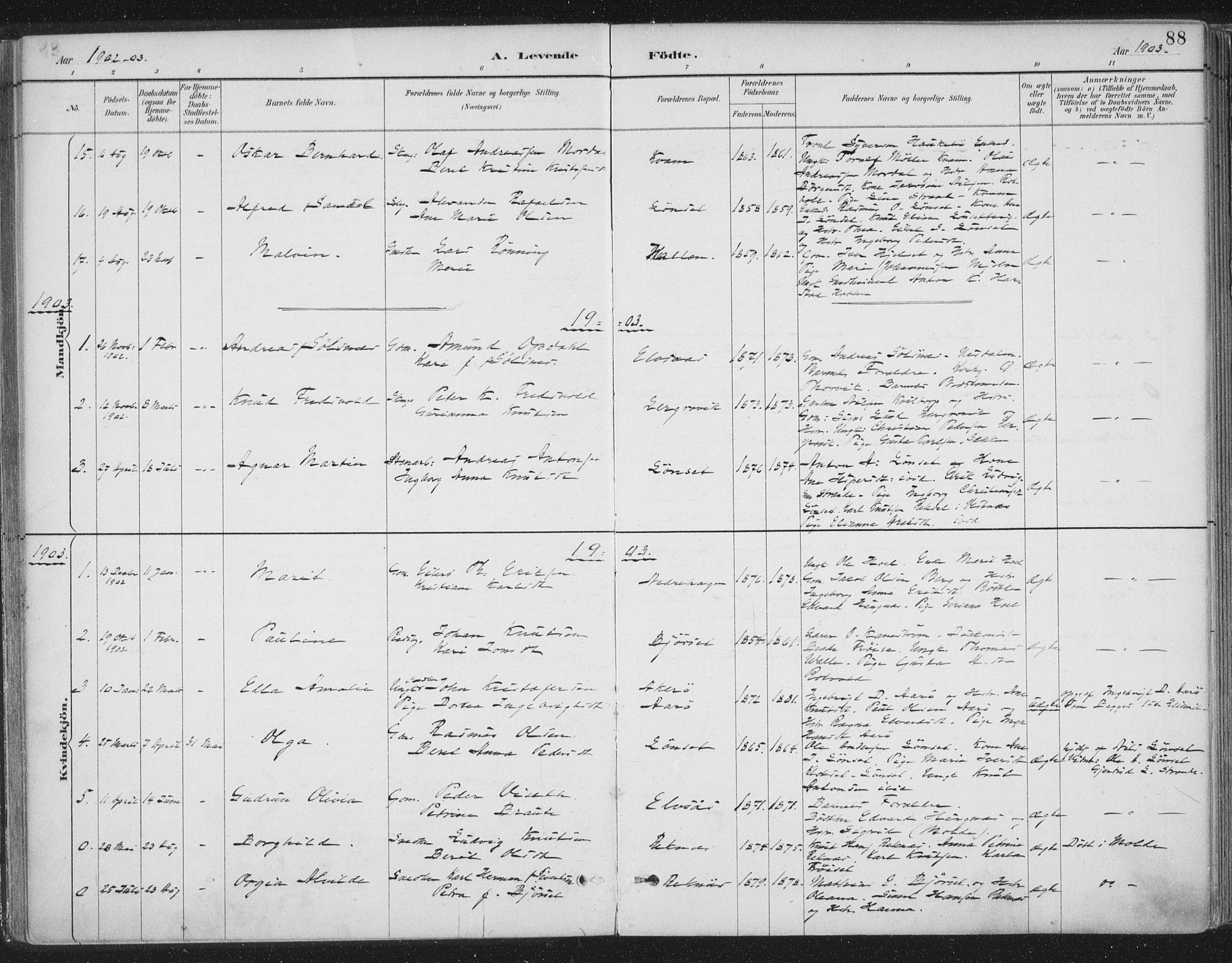 Ministerialprotokoller, klokkerbøker og fødselsregistre - Møre og Romsdal, AV/SAT-A-1454/555/L0658: Parish register (official) no. 555A09, 1887-1917, p. 88