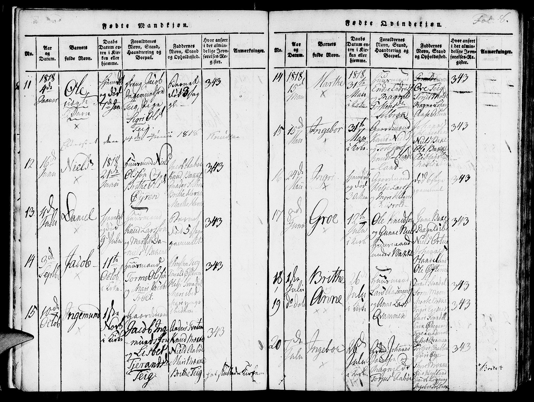 Suldal sokneprestkontor, AV/SAST-A-101845/01/IV/L0007: Parish register (official) no. A 7, 1817-1838, p. 8