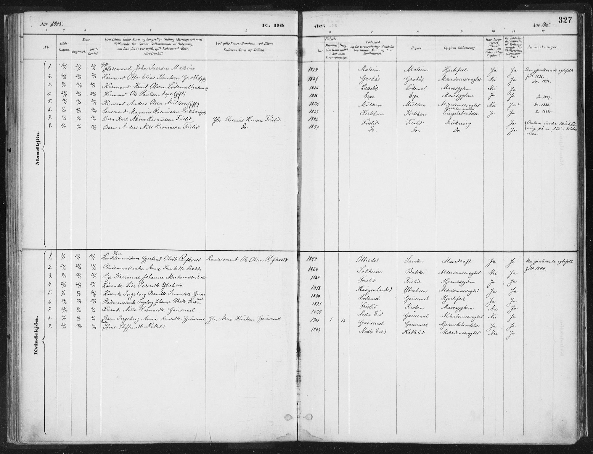 Hornindal sokneprestembete, AV/SAB-A-82401/H/Haa/Haaa/L0003/0002: Parish register (official) no. A 3B, 1885-1917, p. 327