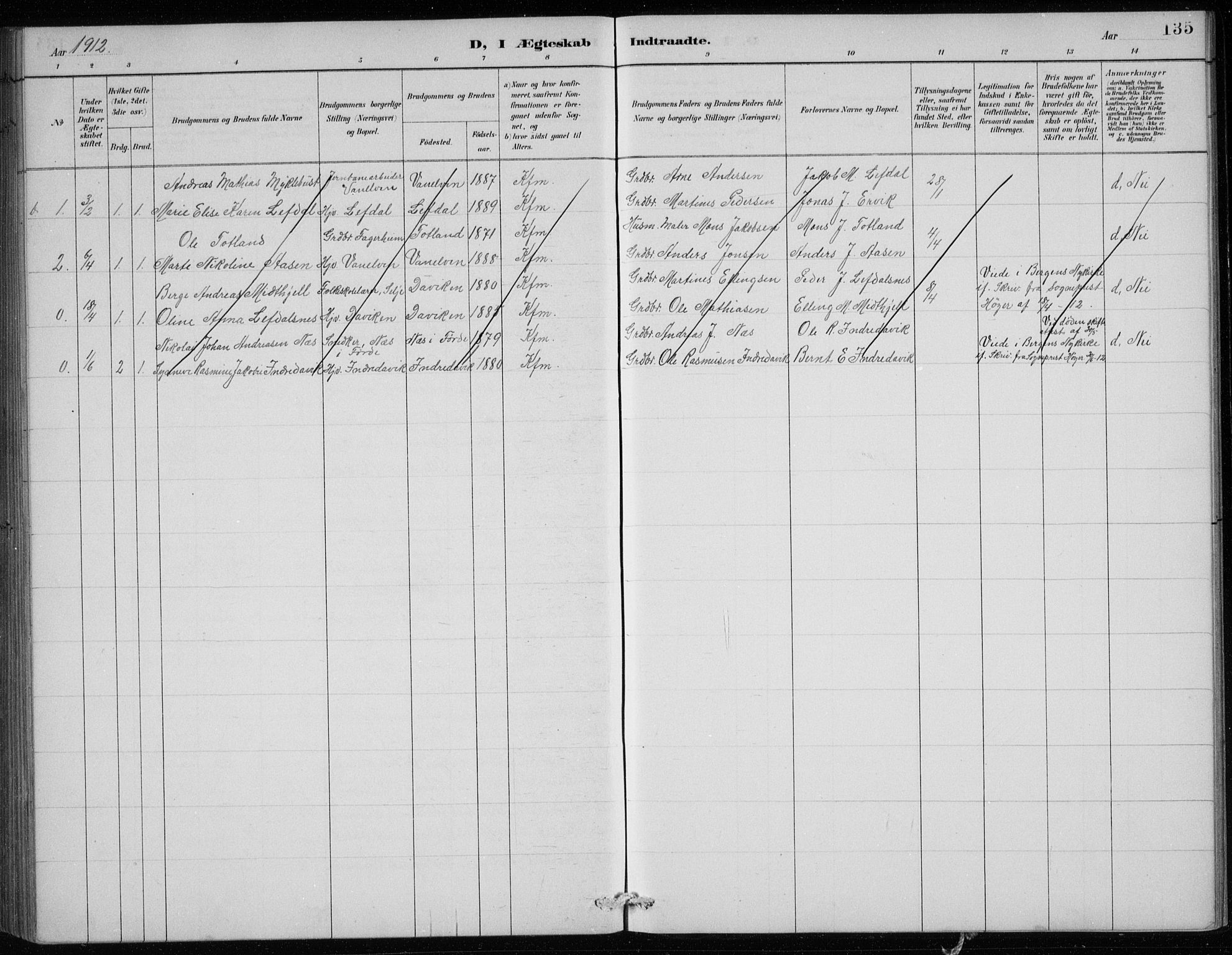 Davik sokneprestembete, AV/SAB-A-79701/H/Hab/Haba/L0002: Parish register (copy) no. A 2, 1890-1911, p. 135