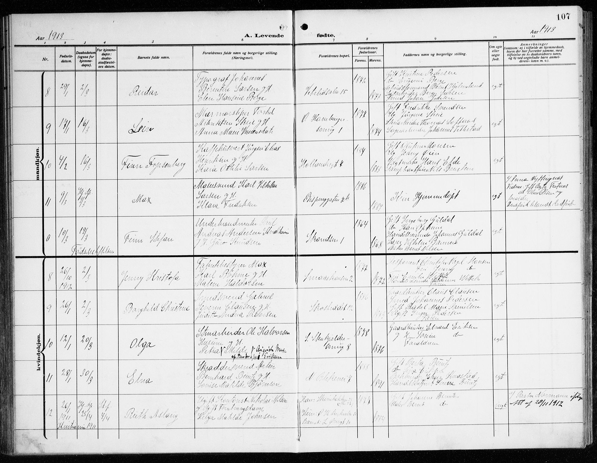 Korskirken sokneprestembete, AV/SAB-A-76101/H/Haa: Parish register (official) no. B 10, 1909-1923, p. 107