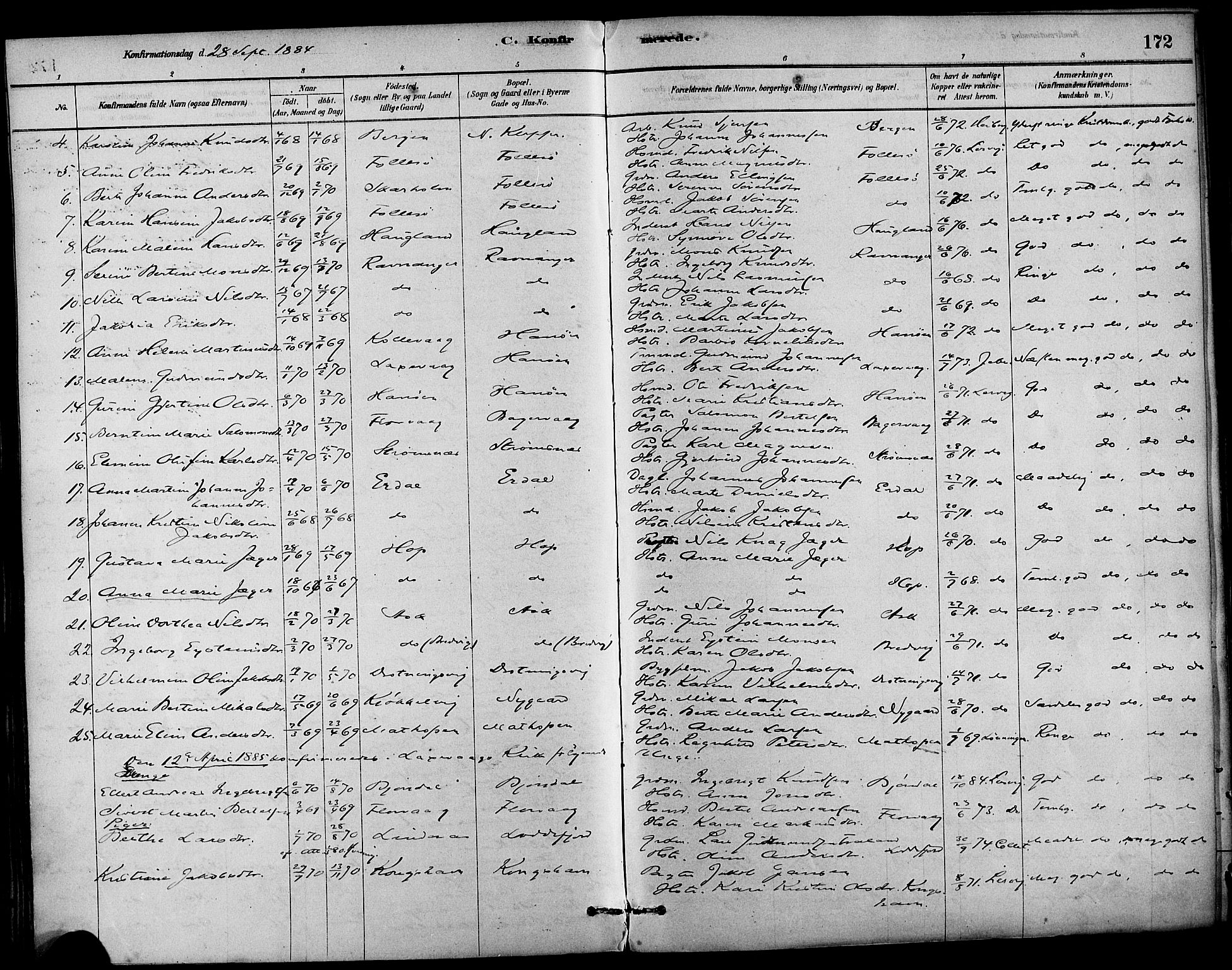 Askøy Sokneprestembete, SAB/A-74101/H/Ha/Haa/Haab/L0001: Parish register (official) no. B 1, 1878-1889, p. 172
