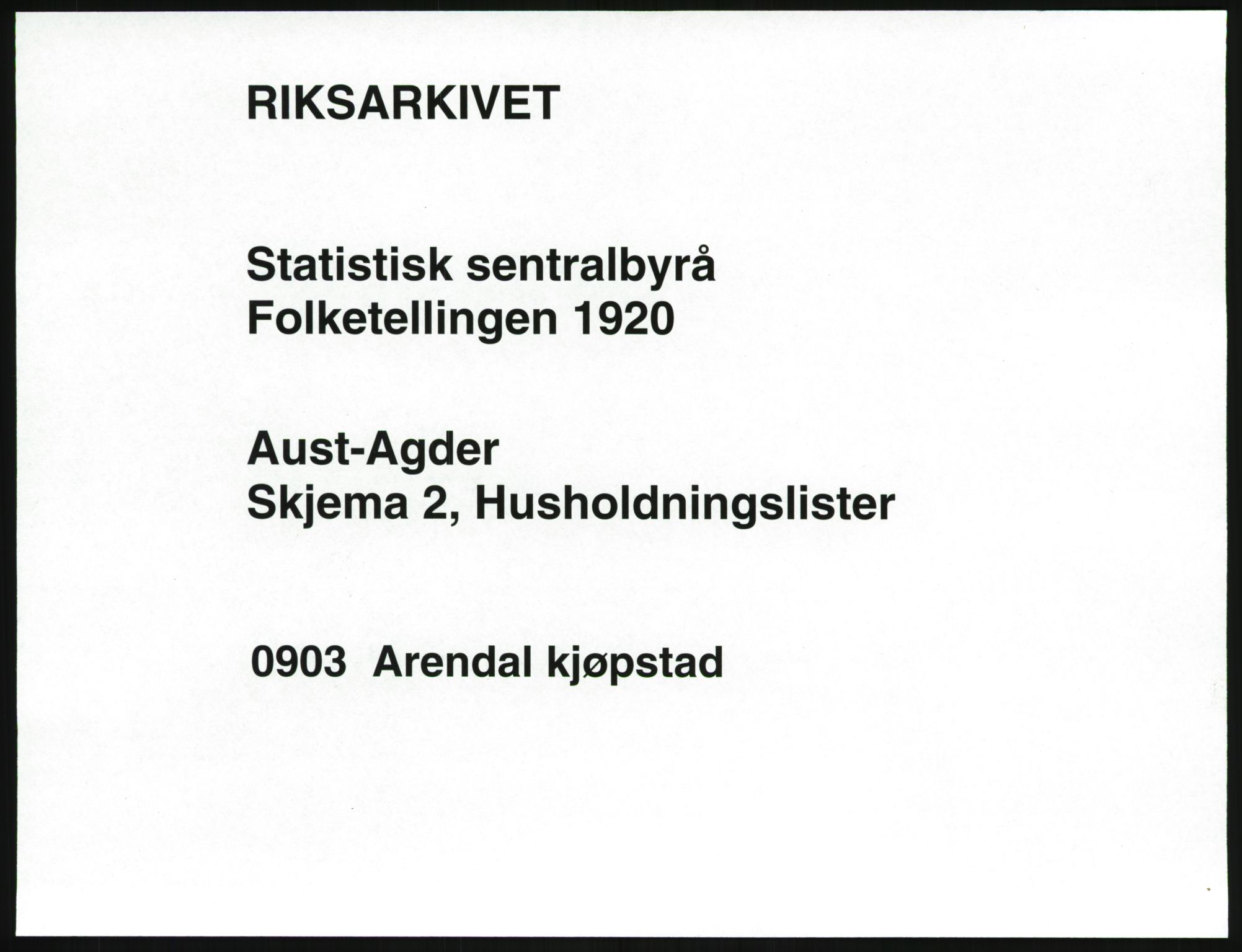 SAK, 1920 census for Arendal, 1920, p. 3922