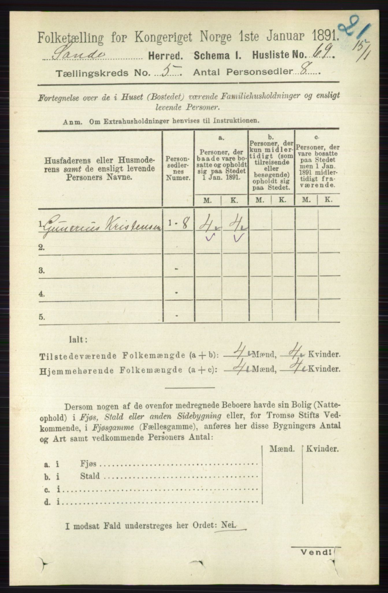 RA, 1891 census for 0713 Sande, 1891, p. 2128