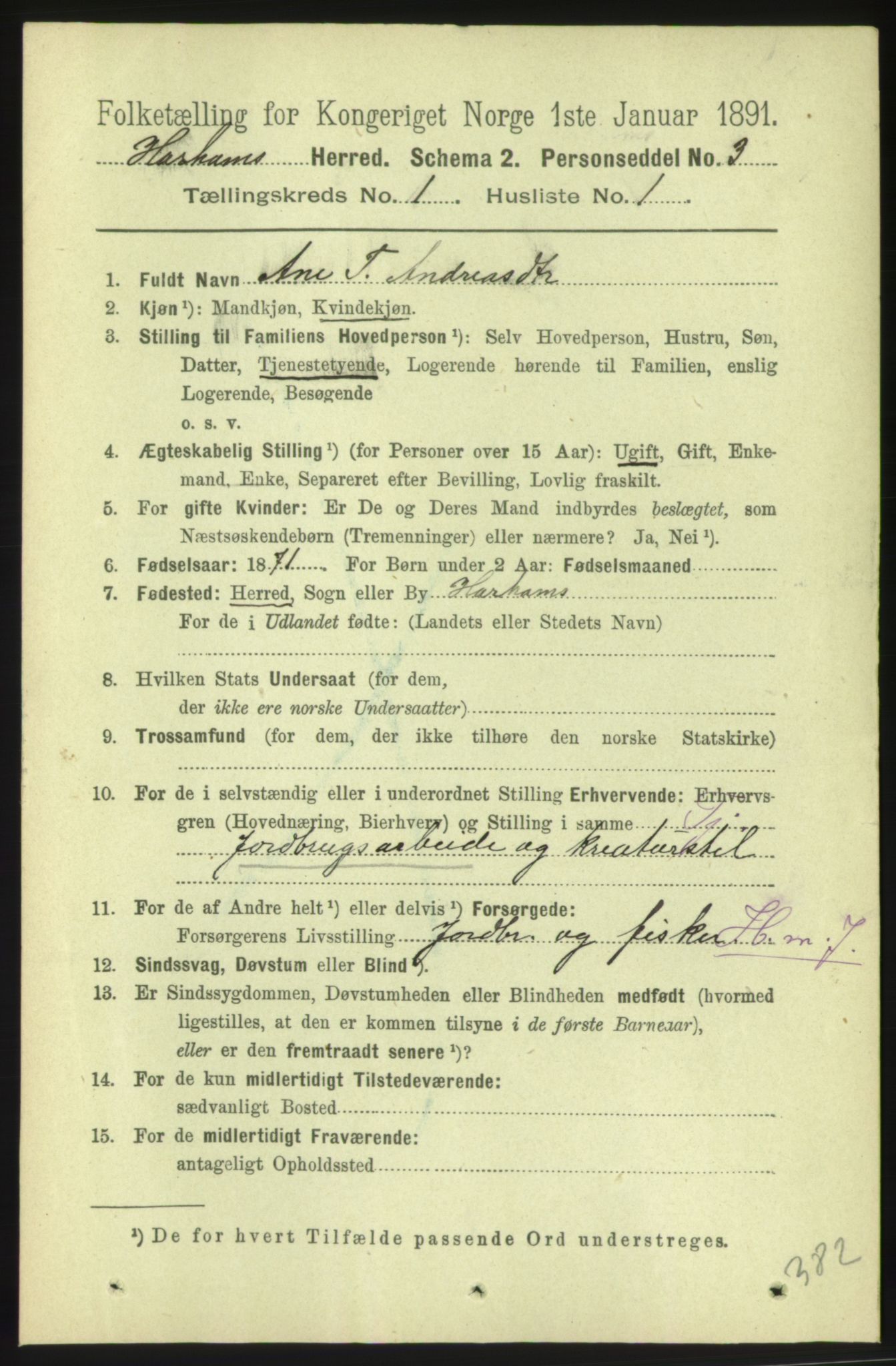 RA, 1891 census for 1534 Haram, 1891, p. 86