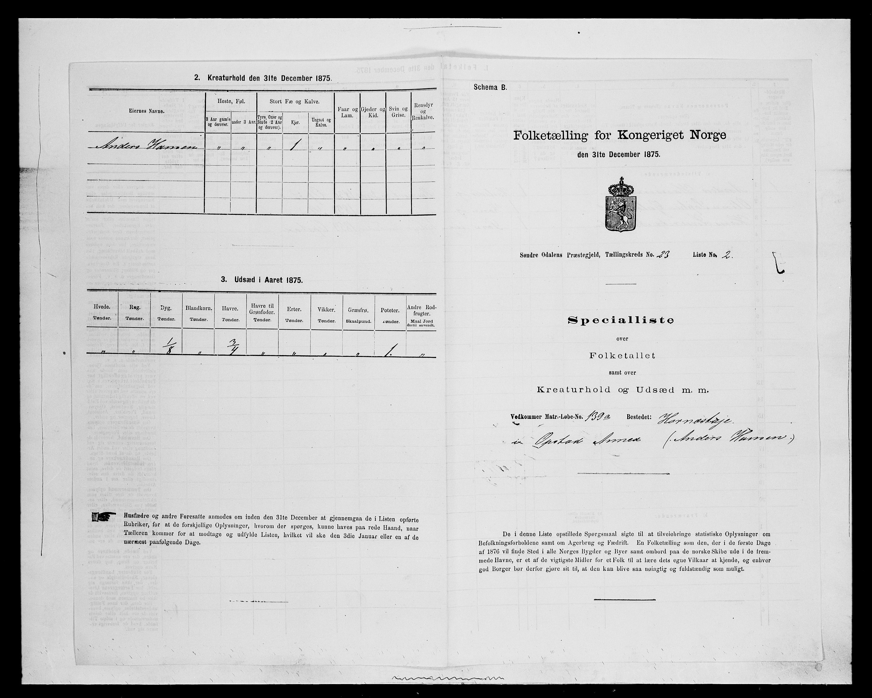 SAH, 1875 census for 0419P Sør-Odal, 1875, p. 1926