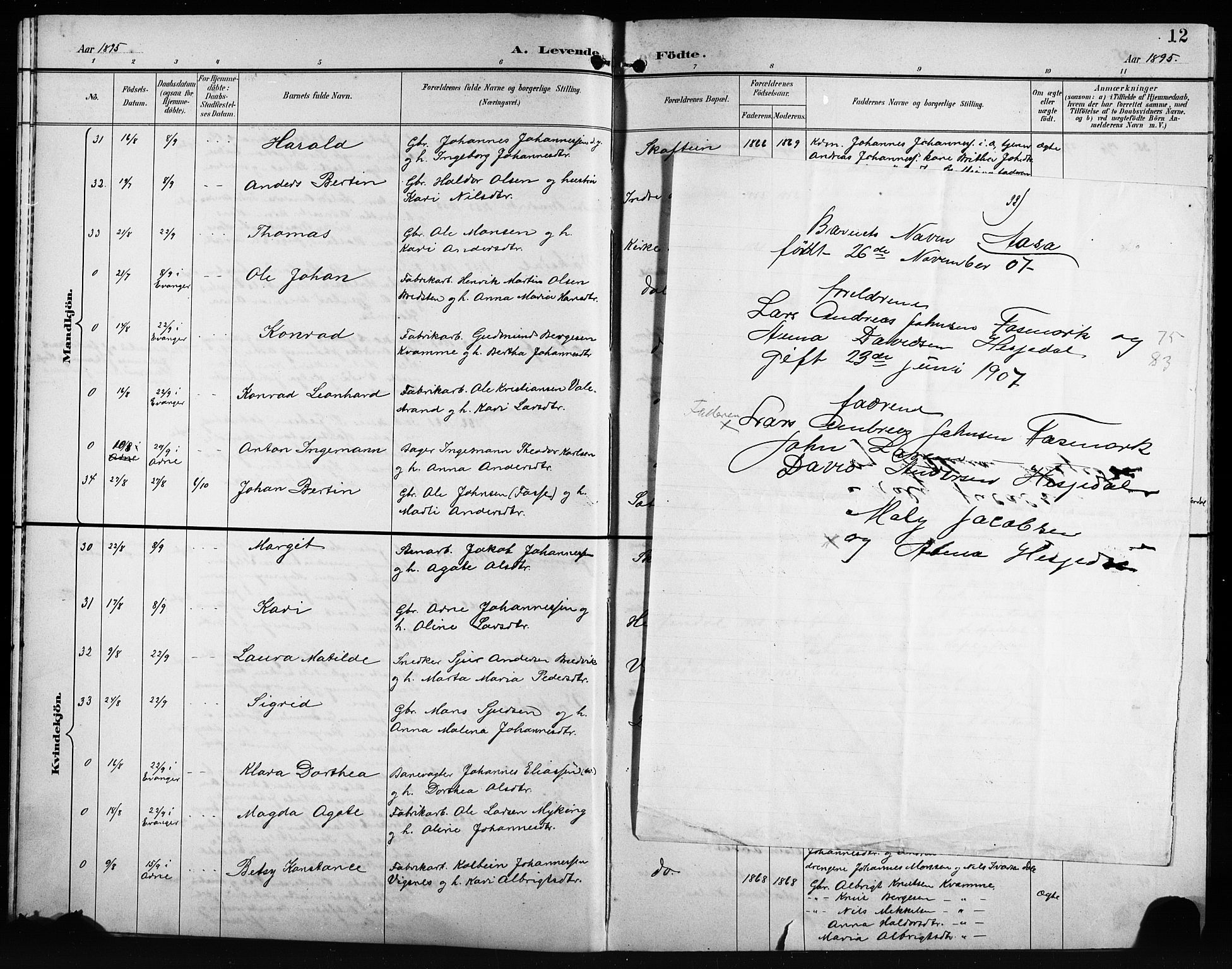 Bruvik Sokneprestembete, SAB/A-74701/H/Hab: Parish register (copy) no. A 2, 1895-1907, p. 12