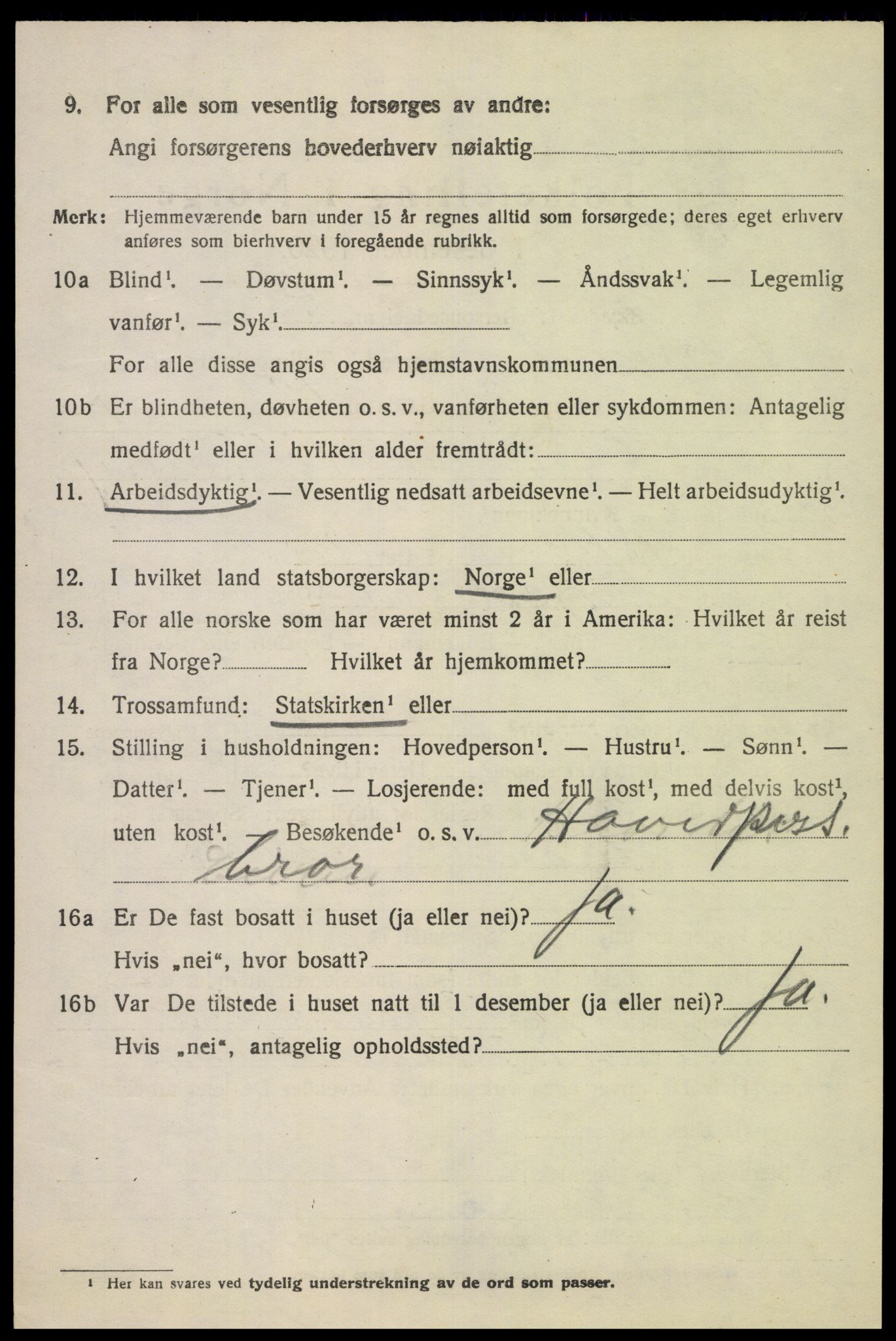 SAK, 1920 census for Fjotland, 1920, p. 957