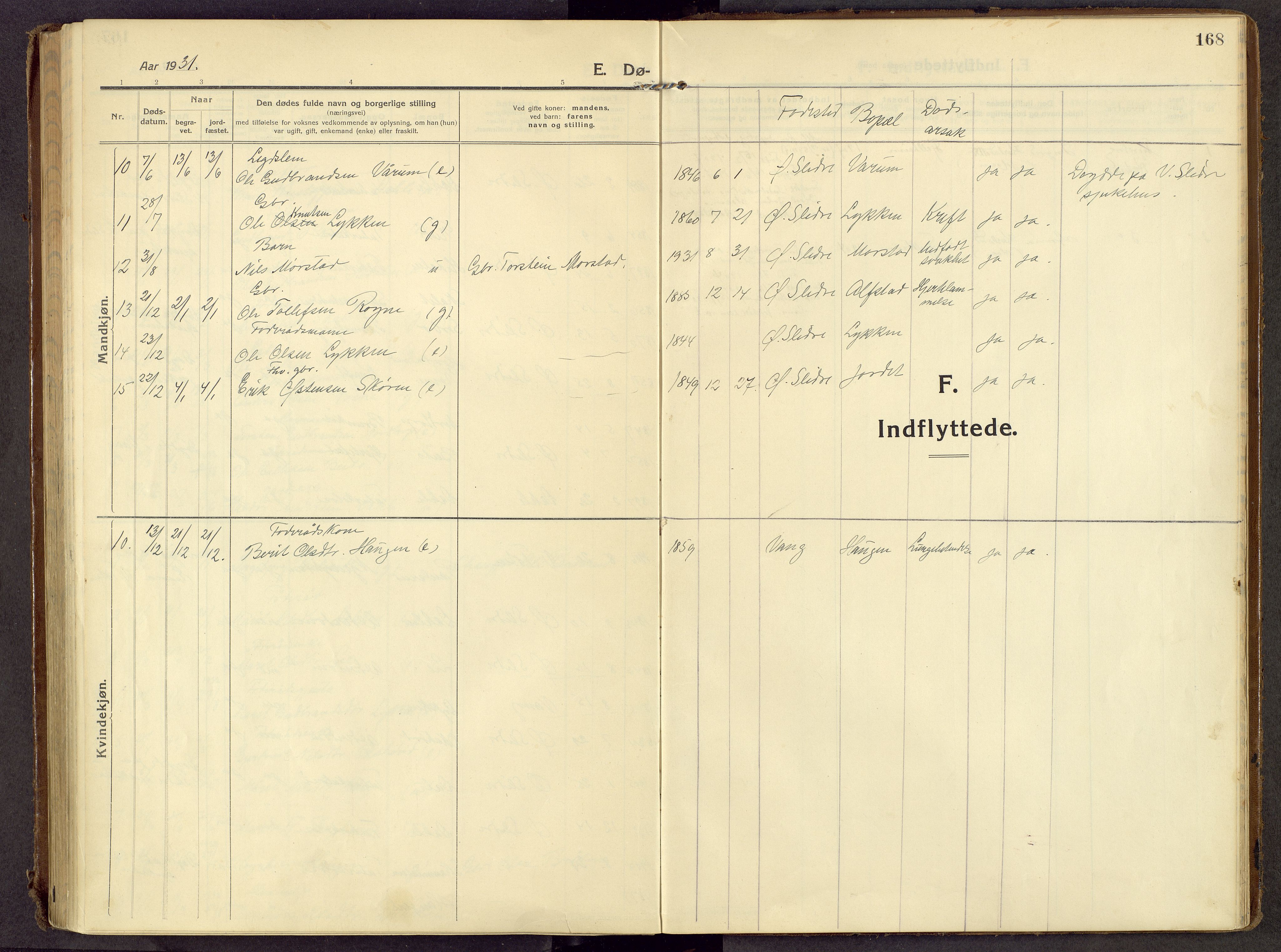 Øystre Slidre prestekontor, AV/SAH-PREST-138/H/Ha/Haa/L0007: Parish register (official) no. 7, 1911-1931, p. 168