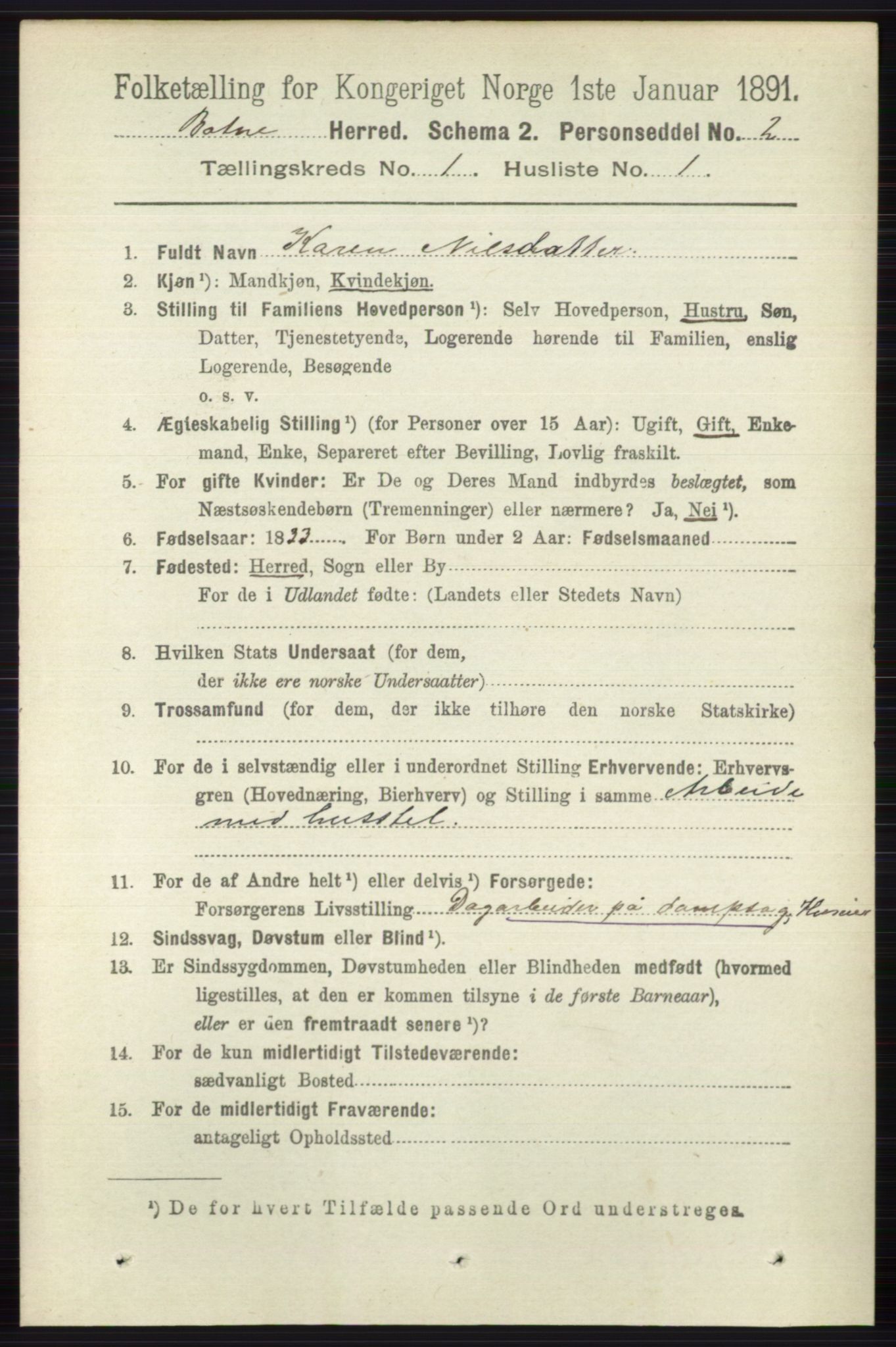 RA, 1891 census for 0715 Botne, 1891, p. 103