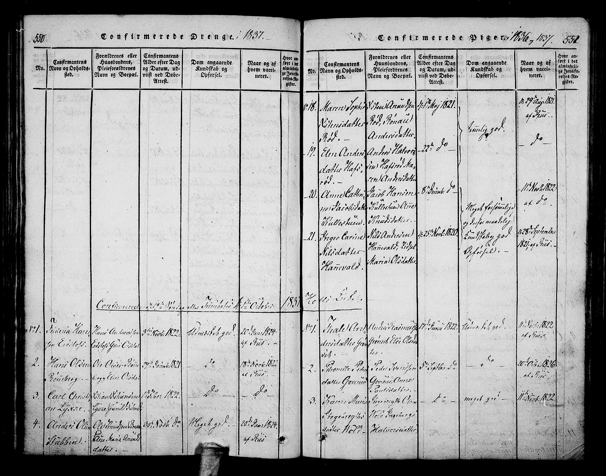 Hof kirkebøker, SAKO/A-64/F/Fa/L0004: Parish register (official) no. I 4, 1814-1843, p. 550-551