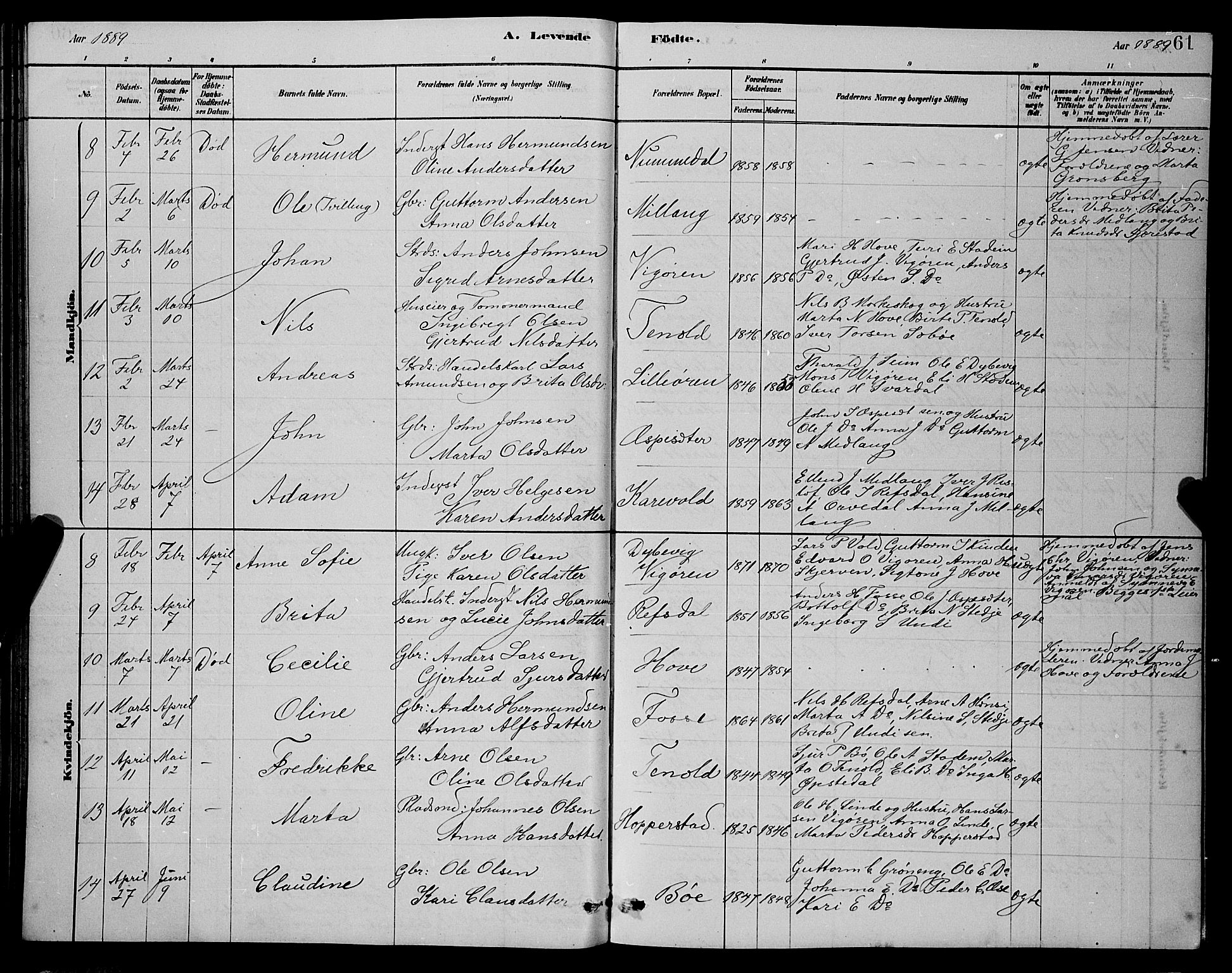 Vik sokneprestembete, AV/SAB-A-81501/H/Hab/Haba/L0003: Parish register (copy) no. A 3, 1878-1894, p. 61