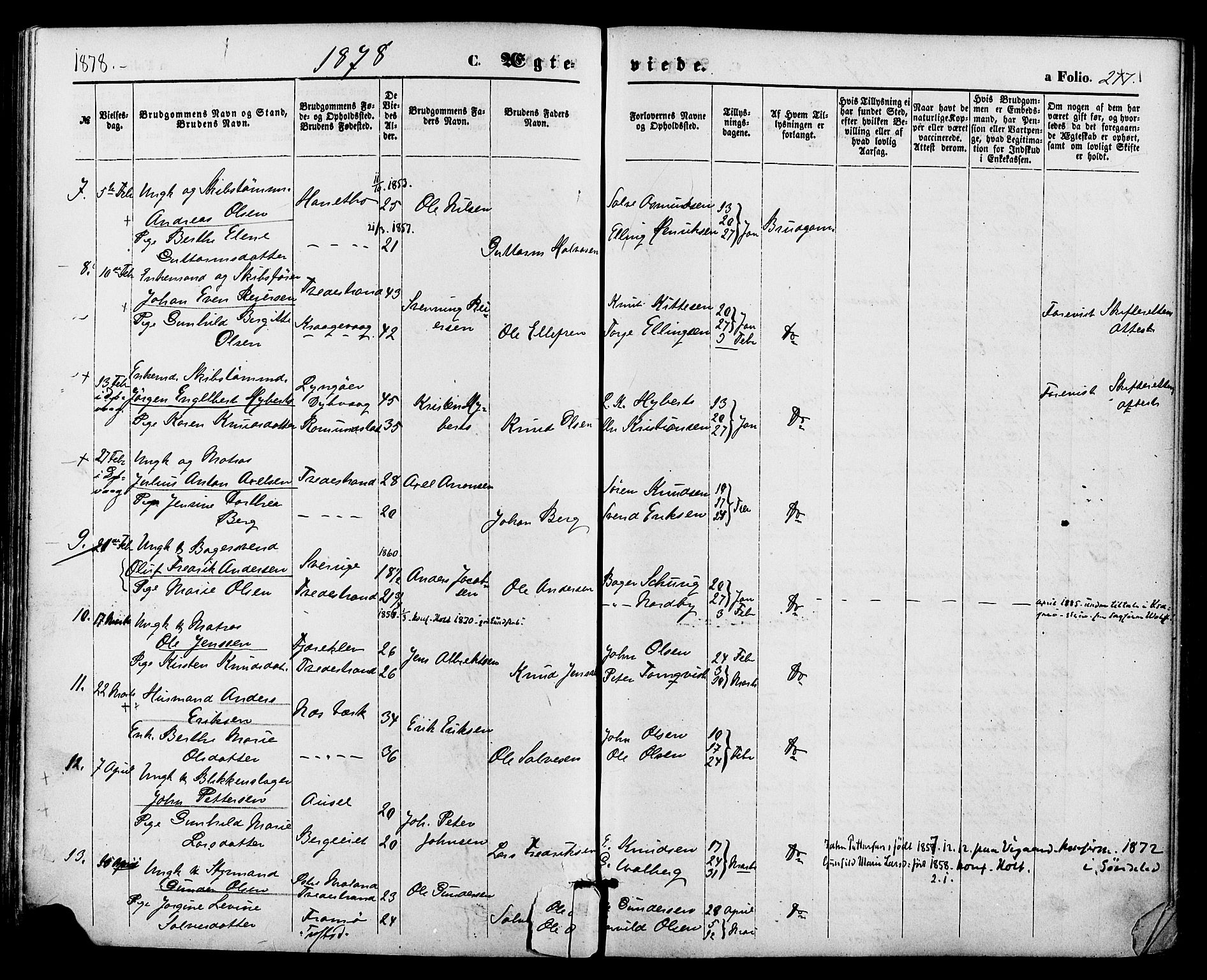 Holt sokneprestkontor, AV/SAK-1111-0021/F/Fa/L0010: Parish register (official) no. A 10, 1872-1885, p. 277