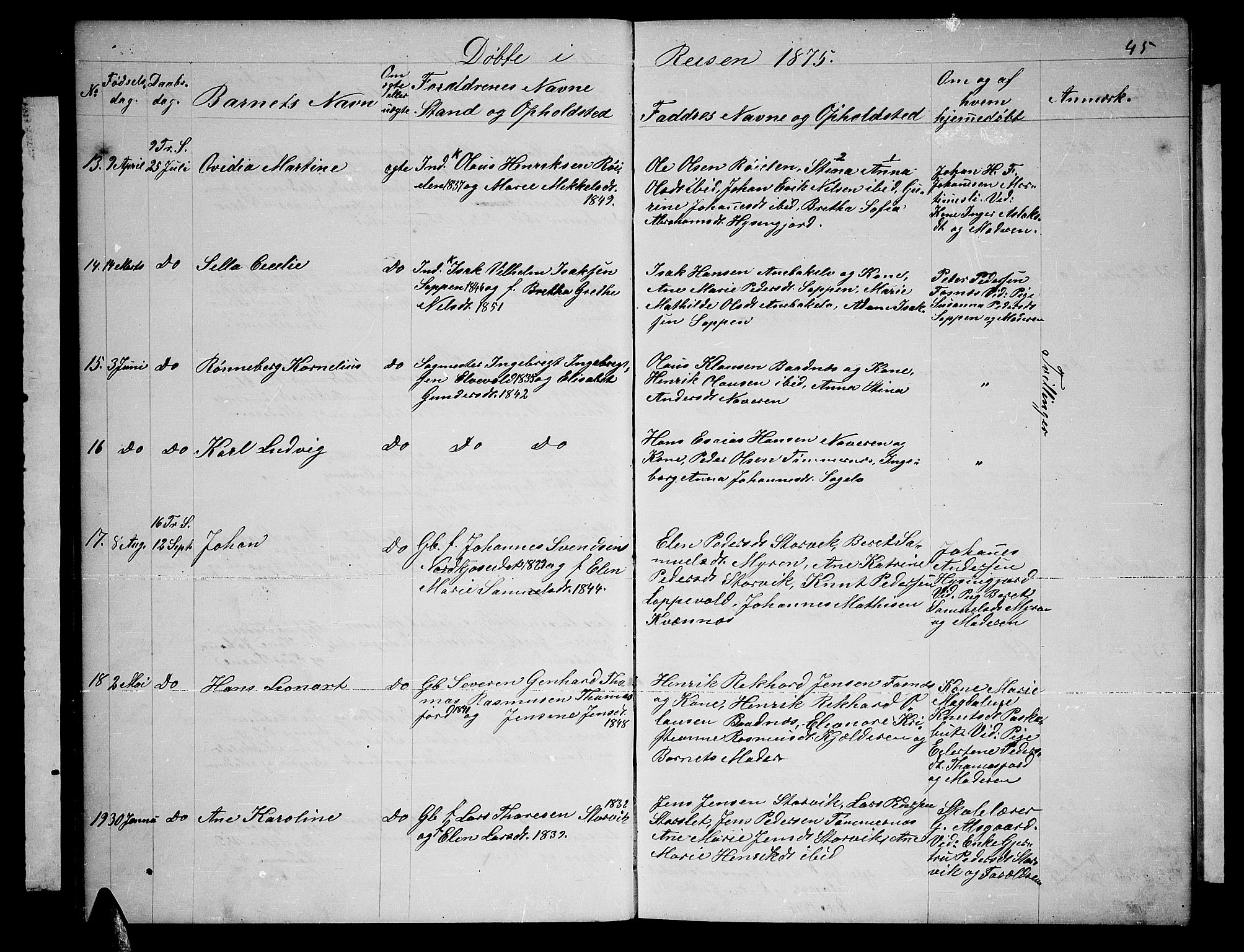 Skjervøy sokneprestkontor, AV/SATØ-S-1300/H/Ha/Hab/L0019klokker: Parish register (copy) no. 19, 1863-1877, p. 45