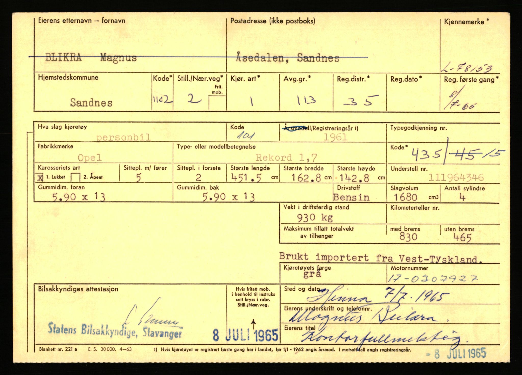 Stavanger trafikkstasjon, AV/SAST-A-101942/0/F/L0069: L-76801 - L-78797, 1930-1971, p. 1503