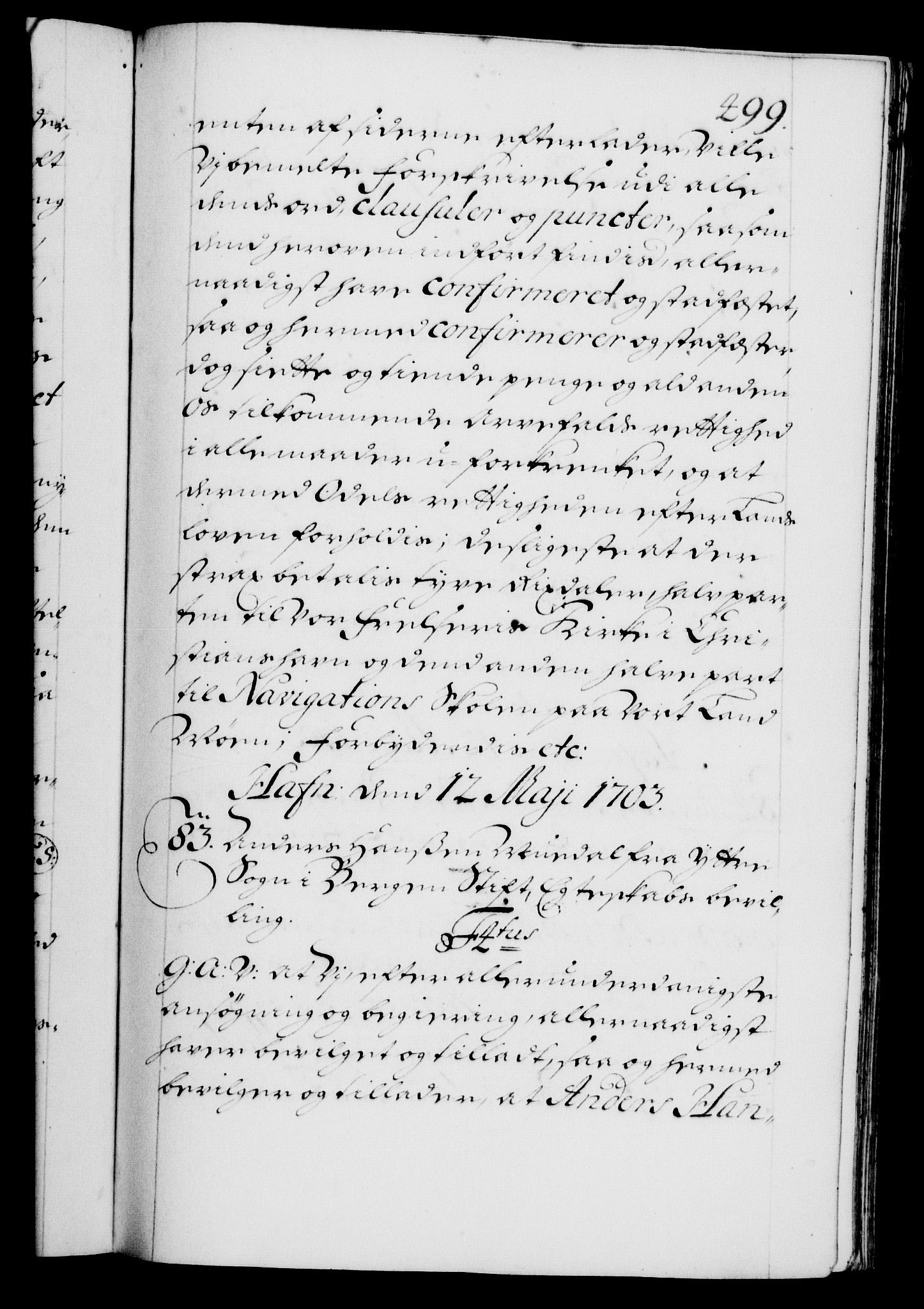 Danske Kanselli 1572-1799, AV/RA-EA-3023/F/Fc/Fca/Fcaa/L0018: Norske registre, 1699-1703, p. 499a