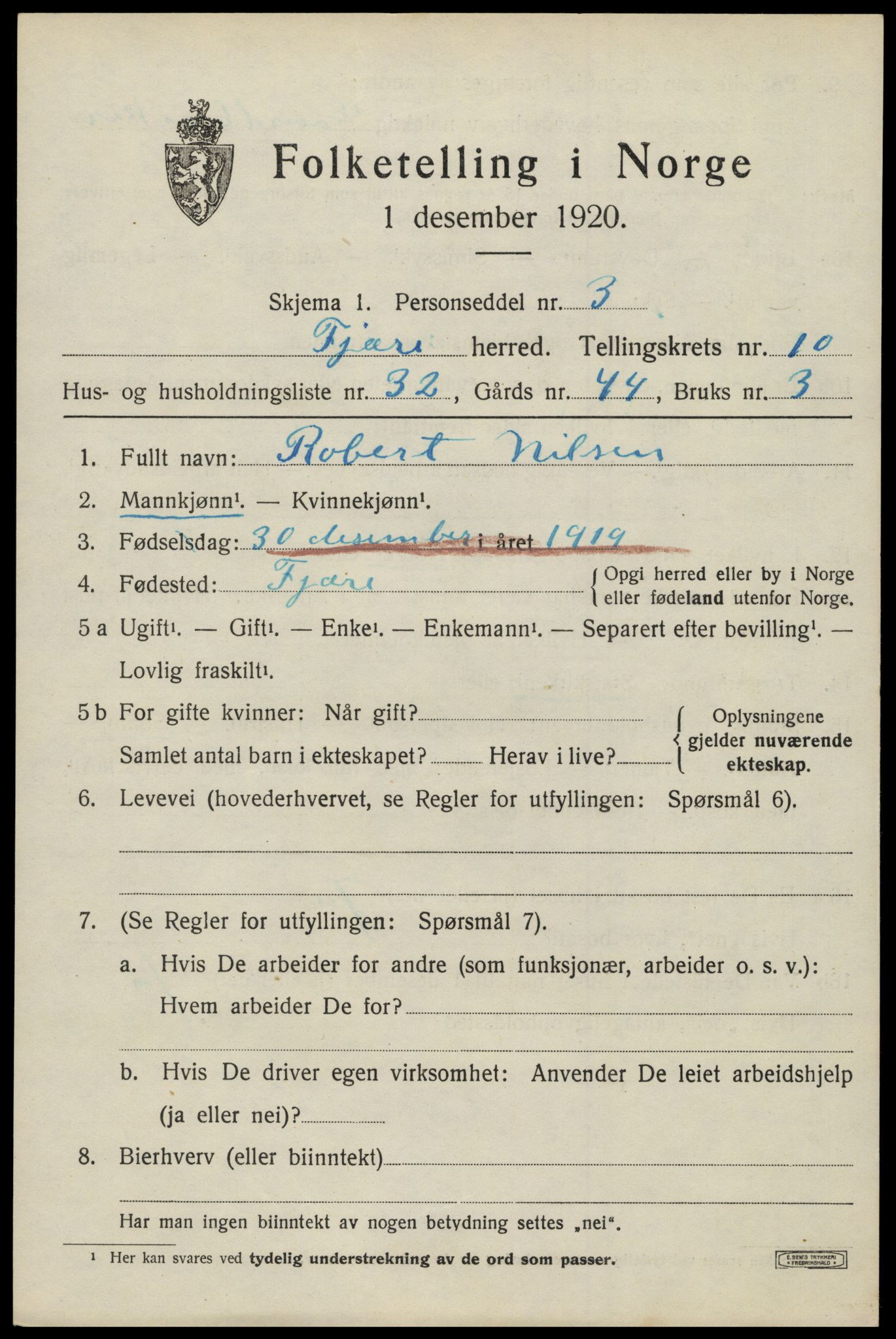 SAK, 1920 census for Fjære, 1920, p. 11723