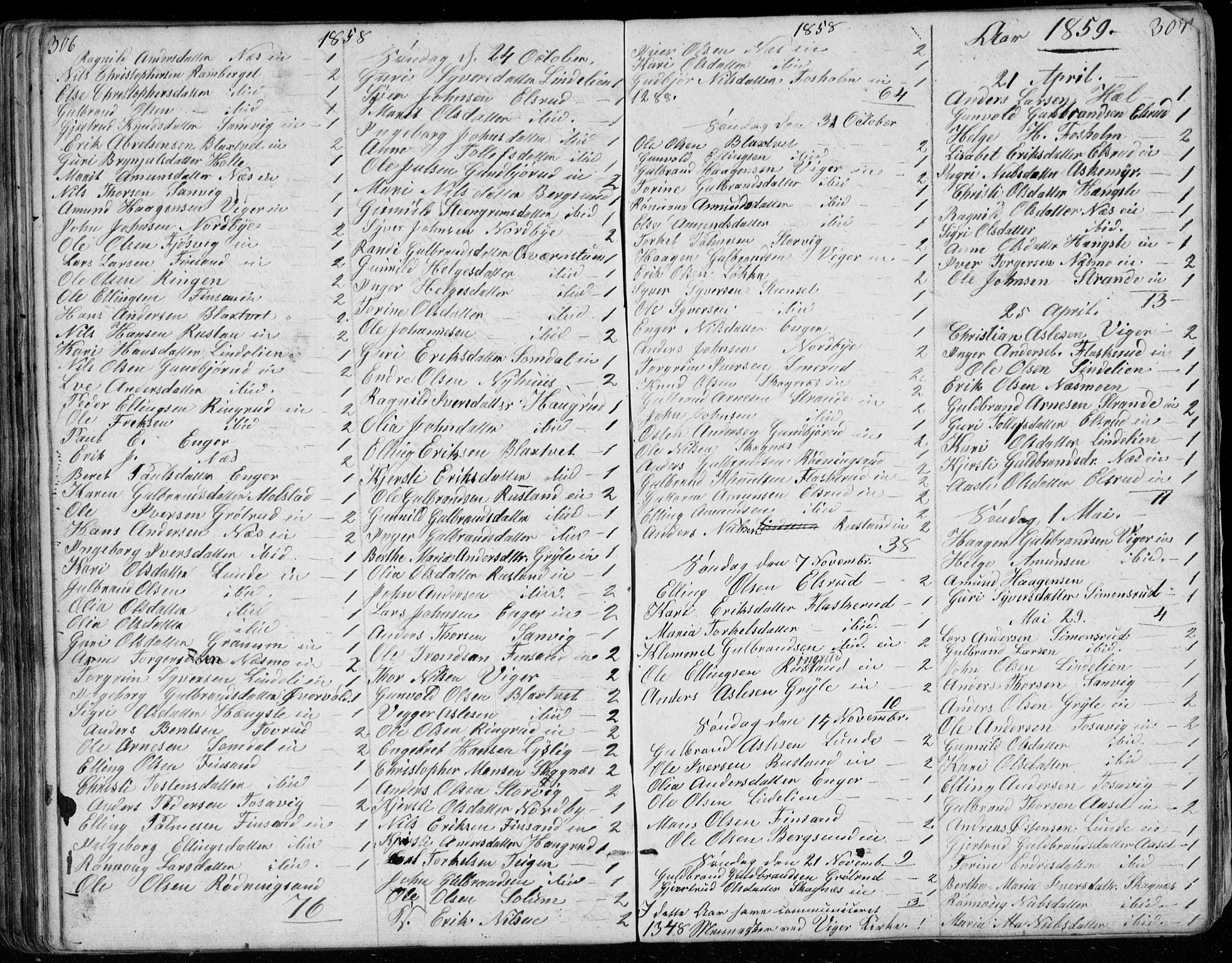 Ådal kirkebøker, SAKO/A-248/G/Ga/L0002: Parish register (copy) no. I 2, 1840-1861, p. 306-307