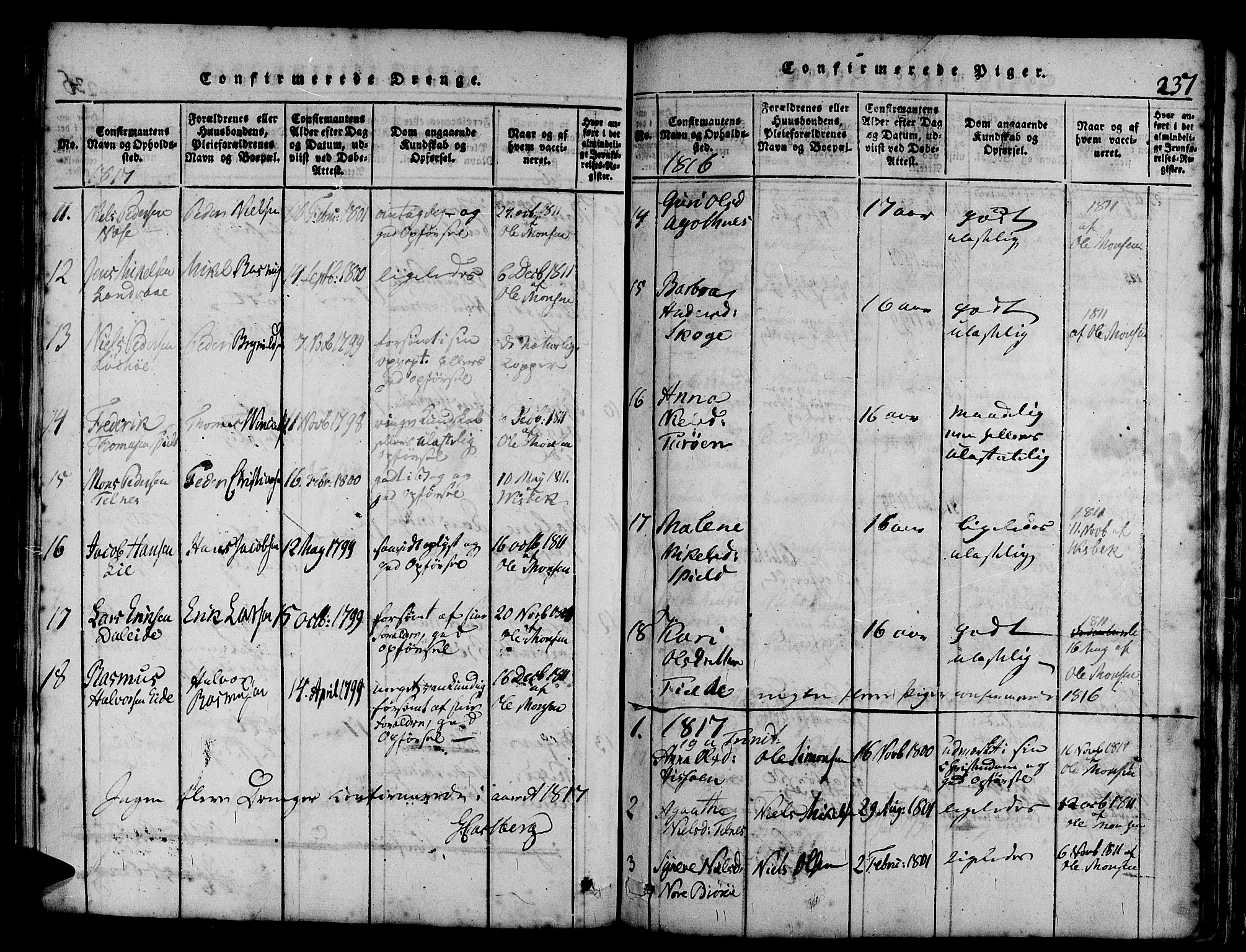 Askøy Sokneprestembete, SAB/A-74101/H/Ha/Haa/Haaa/L0003: Parish register (official) no. A 3, 1815-1825, p. 237