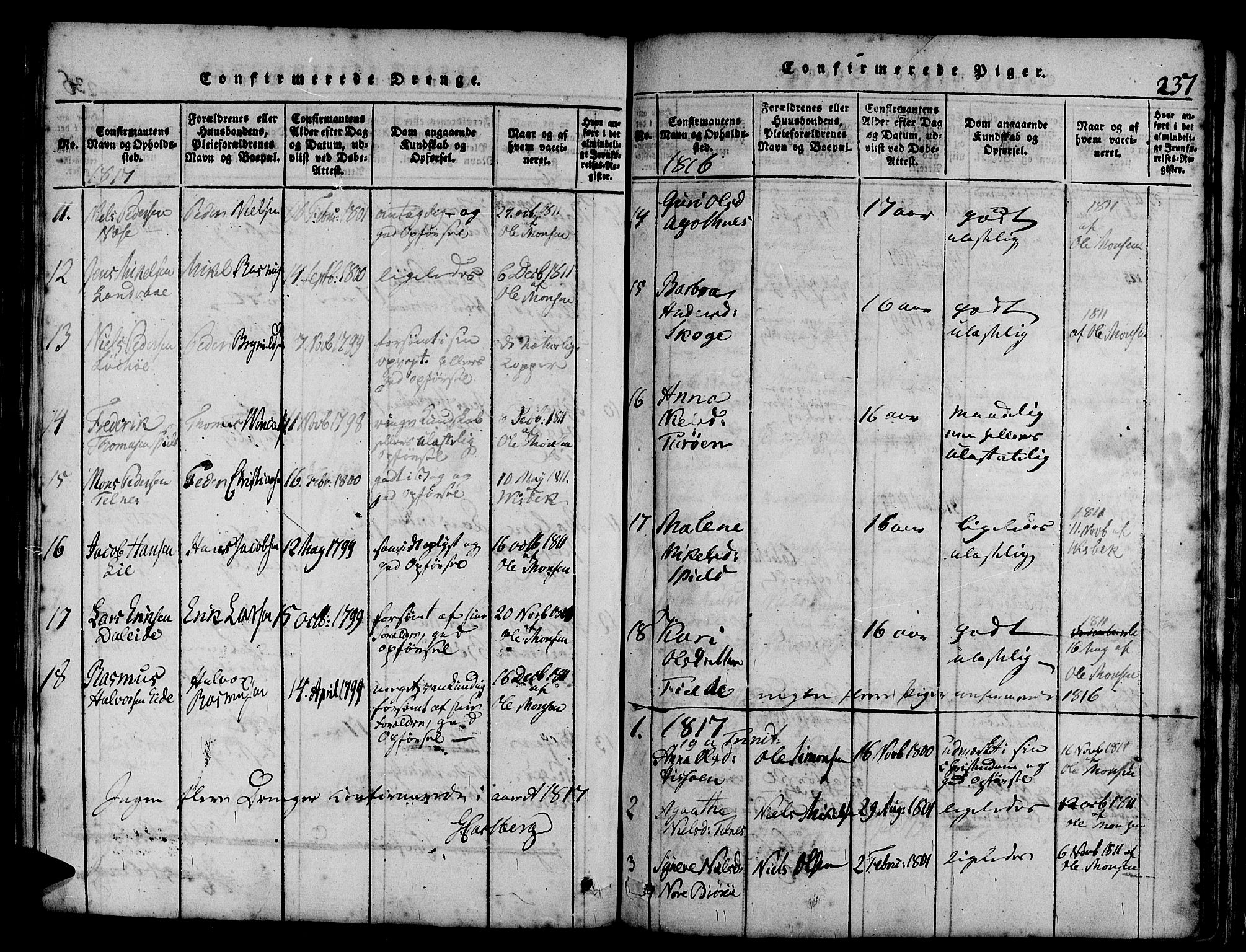 Askøy Sokneprestembete, AV/SAB-A-74101/H/Ha/Haa/Haaa/L0003: Parish register (official) no. A 3, 1815-1825, p. 237