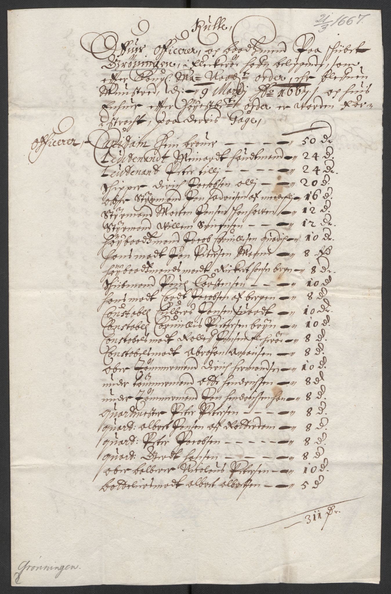 Stattholderembetet 1572-1771, RA/EA-2870/El/L0024/0003: Forskjellige pakkesaker / Ruller over mannskap på orlogsskip, 1666-1667, p. 3