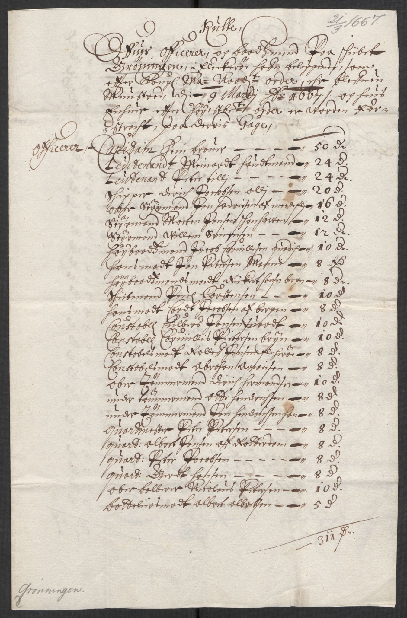 Stattholderembetet 1572-1771, AV/RA-EA-2870/El/L0024/0003: Forskjellige pakkesaker / Ruller over mannskap på orlogsskip, 1666-1667, p. 3