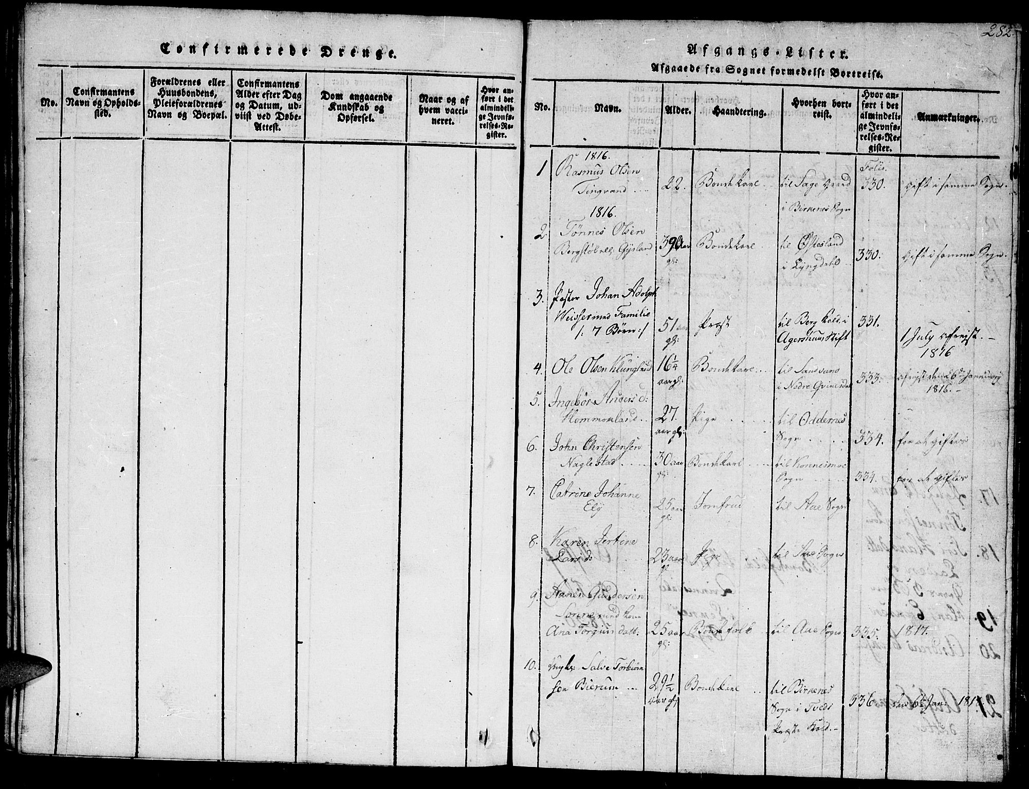 Hægebostad sokneprestkontor, SAK/1111-0024/F/Fb/Fba/L0001: Parish register (copy) no. B 1, 1815-1844, p. 282