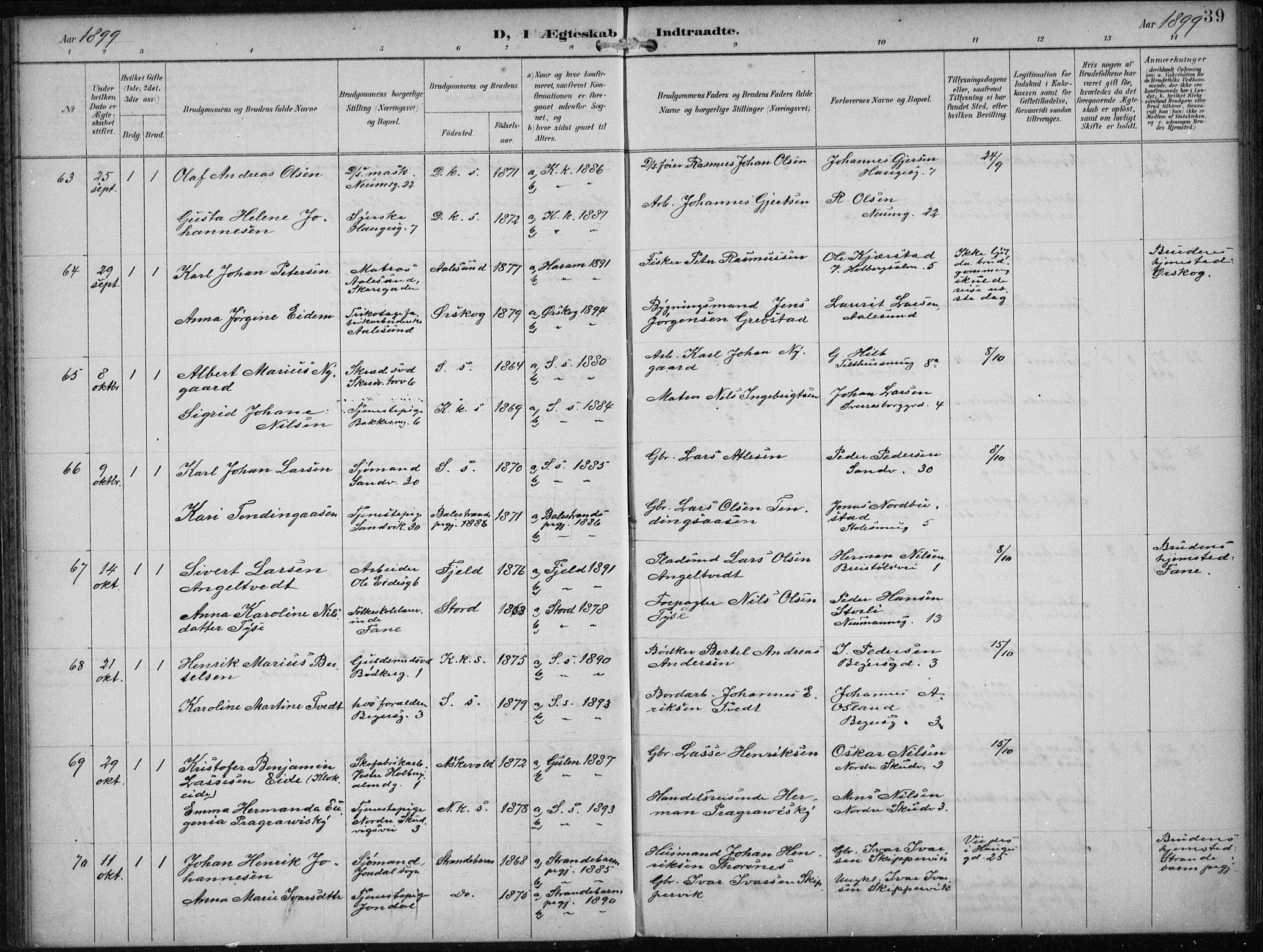 Sandviken Sokneprestembete, AV/SAB-A-77601/H/Ha/L0014: Parish register (official) no. D 1, 1896-1911, p. 39