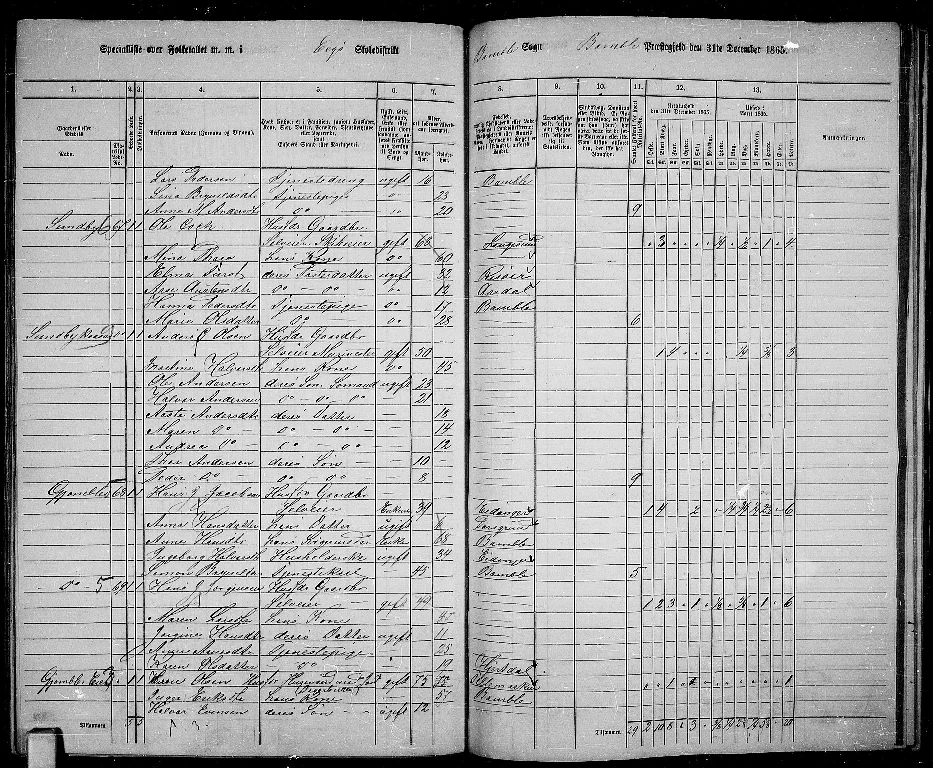 RA, 1865 census for Bamble, 1865, p. 156