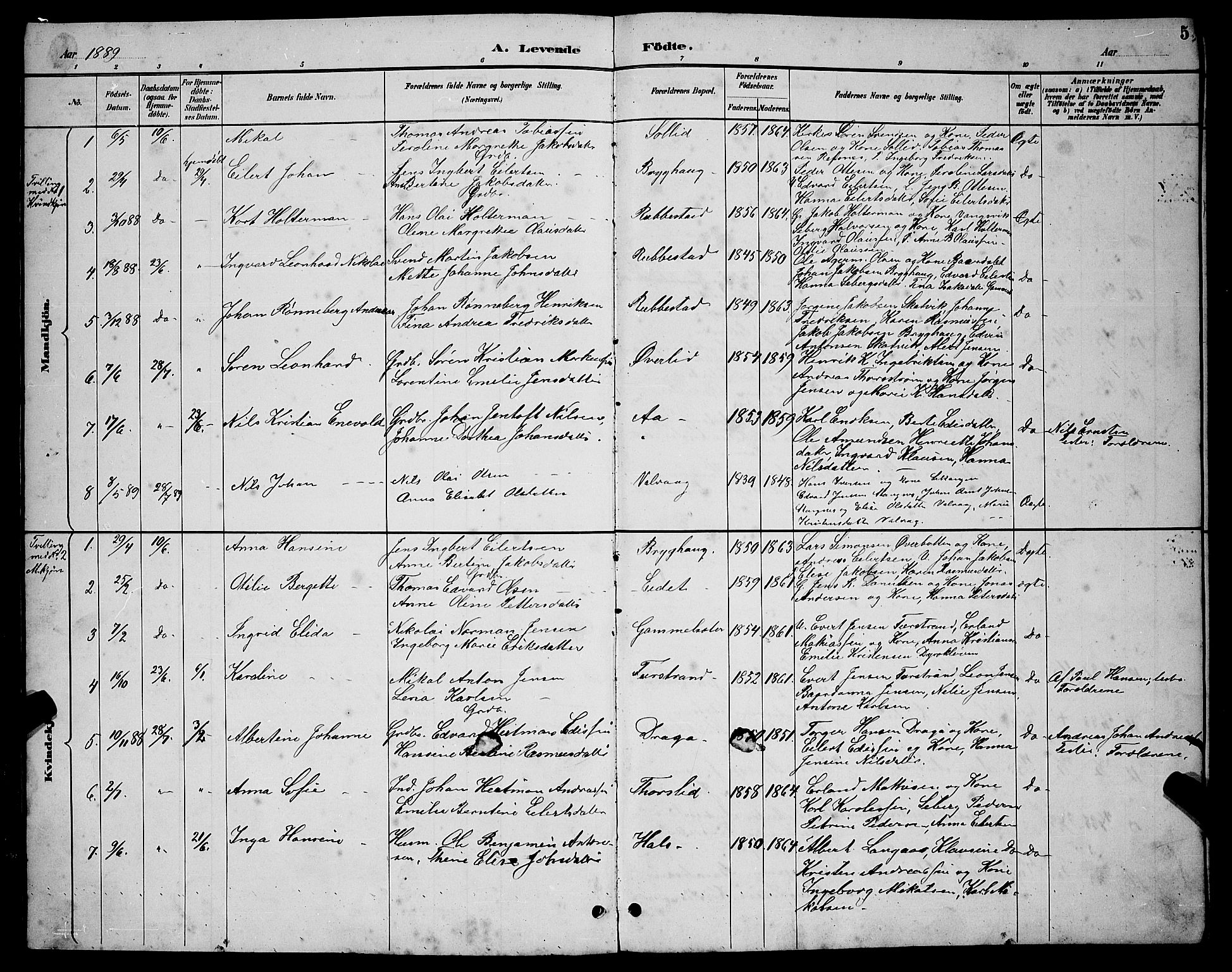 Tranøy sokneprestkontor, SATØ/S-1313/I/Ia/Iab/L0004klokker: Parish register (copy) no. 4, 1888-1901, p. 5