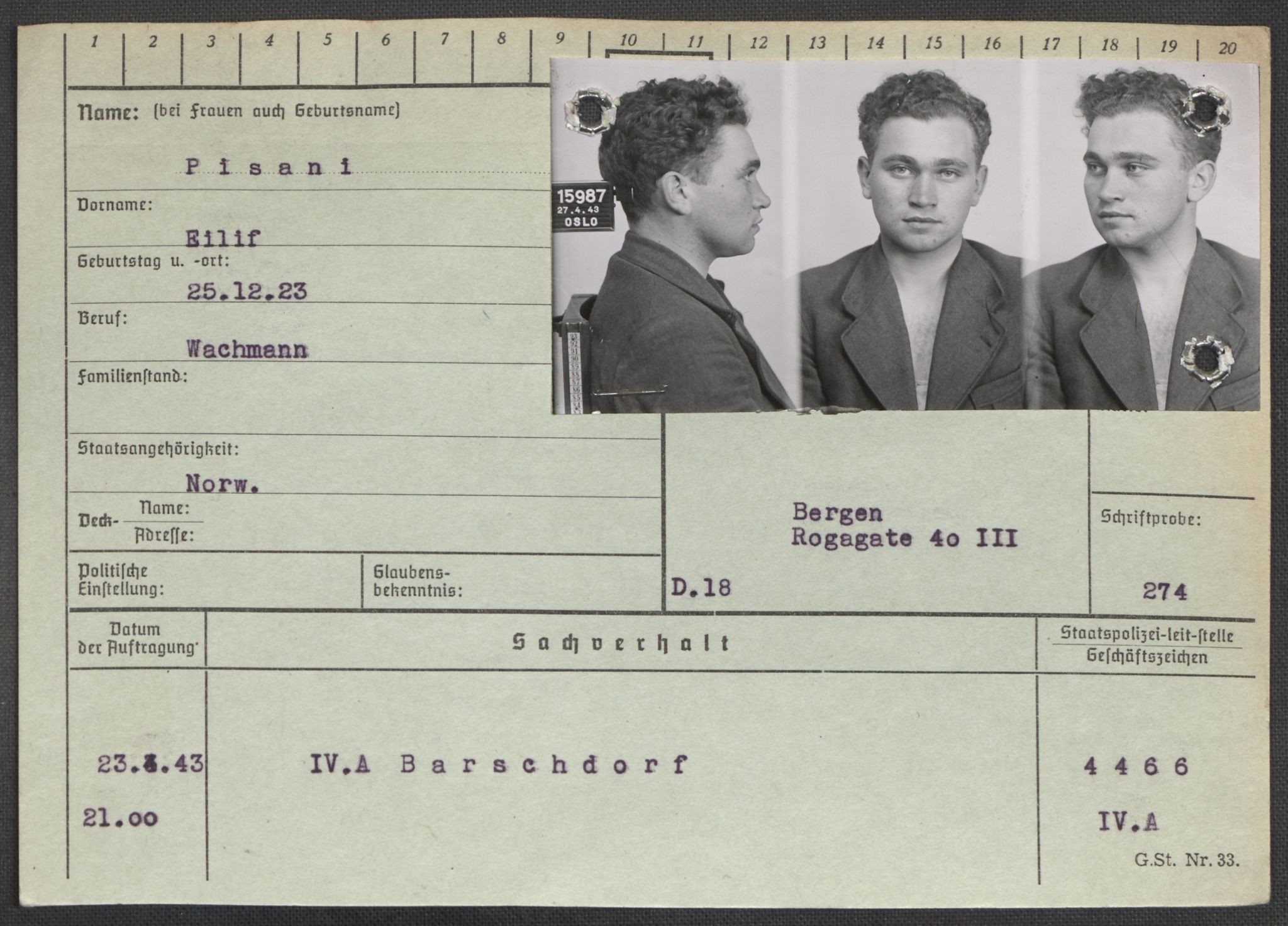 Befehlshaber der Sicherheitspolizei und des SD, AV/RA-RAFA-5969/E/Ea/Eaa/L0008: Register over norske fanger i Møllergata 19: Oelze-Ru, 1940-1945, p. 898