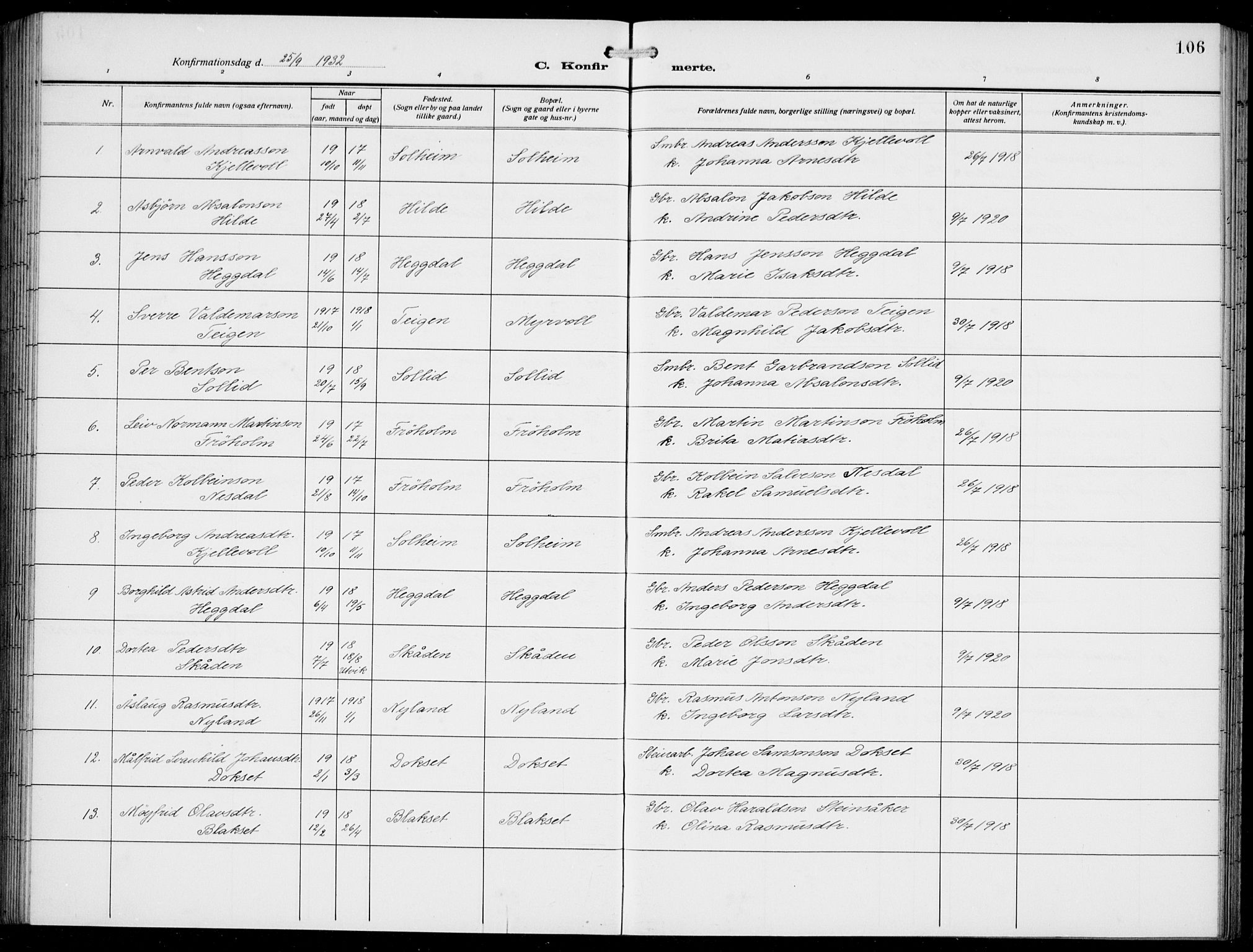 Innvik sokneprestembete, SAB/A-80501: Parish register (copy) no. A 4, 1913-1936, p. 106