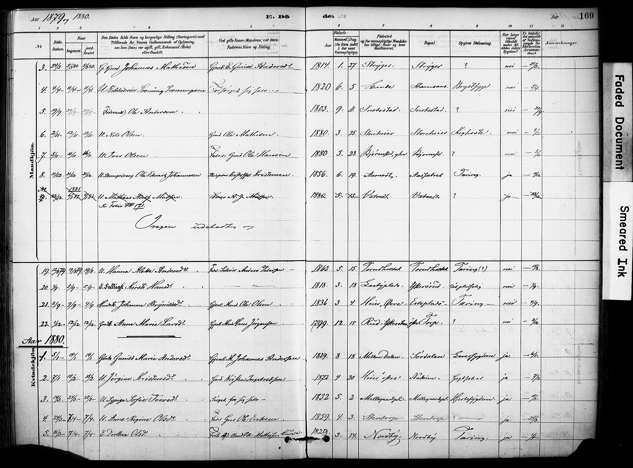 Rakkestad prestekontor Kirkebøker, AV/SAO-A-2008/F/Fb/L0001: Parish register (official) no. II 1, 1878-1899, p. 169