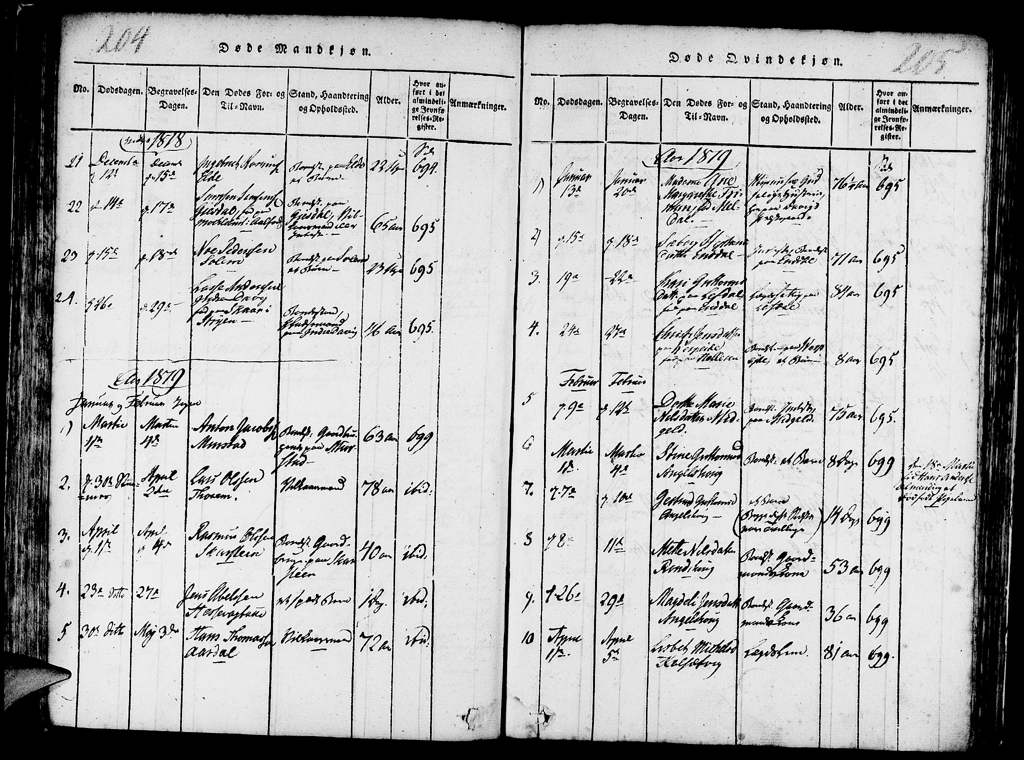 Davik sokneprestembete, AV/SAB-A-79701/H/Haa/Haaa/L0003: Parish register (official) no. A 3, 1816-1830, p. 204-205