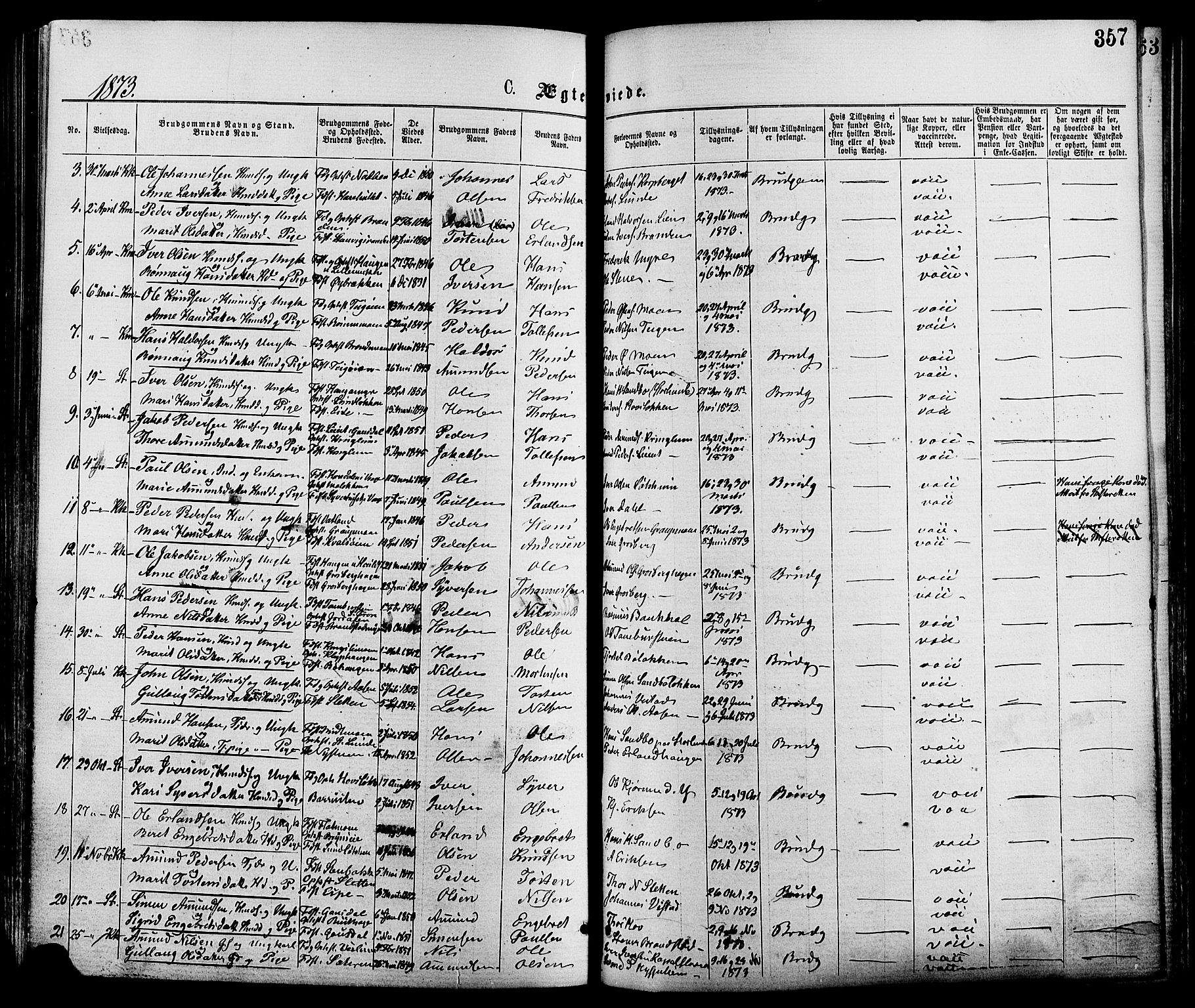 Nord-Fron prestekontor, AV/SAH-PREST-080/H/Ha/Haa/L0002: Parish register (official) no. 2, 1865-1883, p. 357