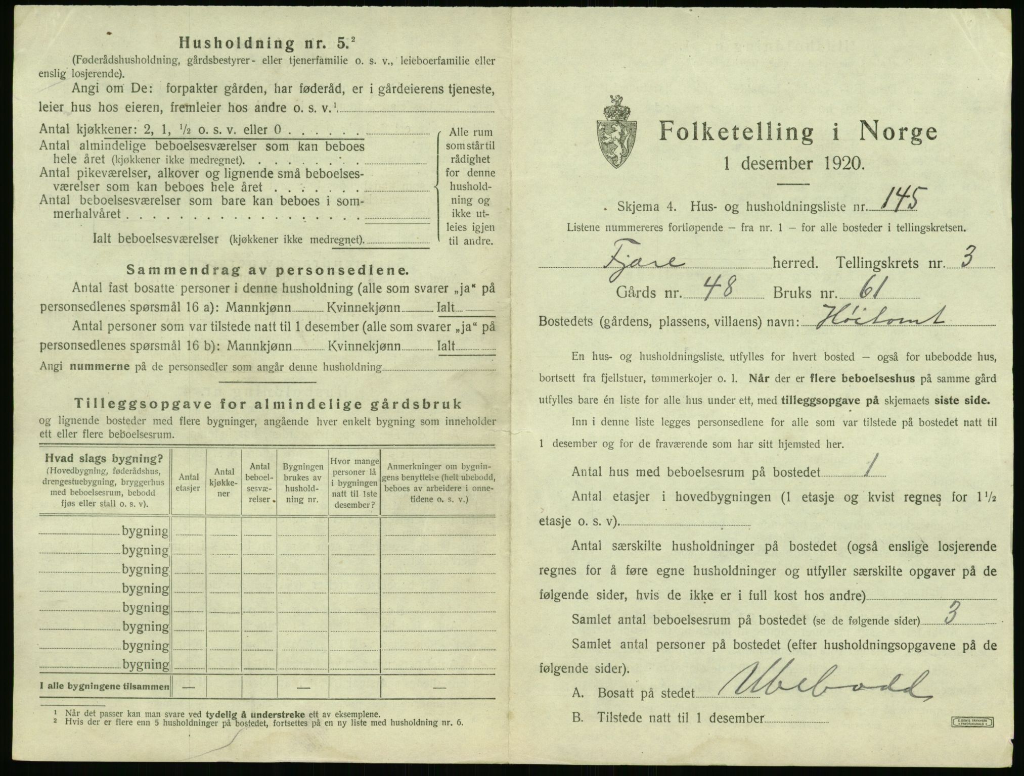 SAK, 1920 census for Fjære, 1920, p. 793