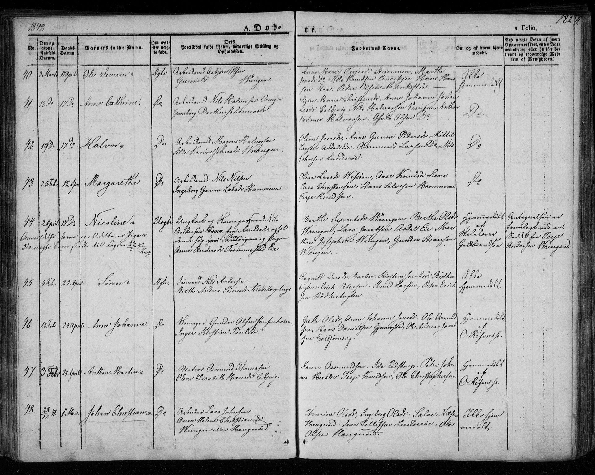 Øyestad sokneprestkontor, SAK/1111-0049/F/Fa/L0013: Parish register (official) no. A 13, 1827-1842, p. 182